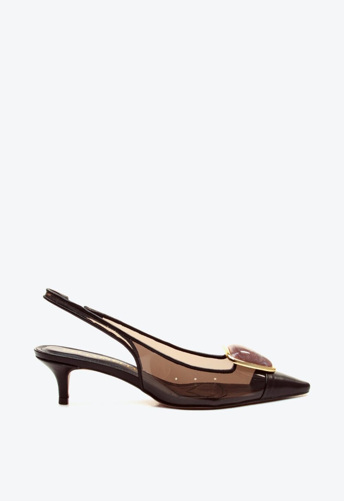Slingback Vinil Preto Salto Baixo Cecconello 3084001-1