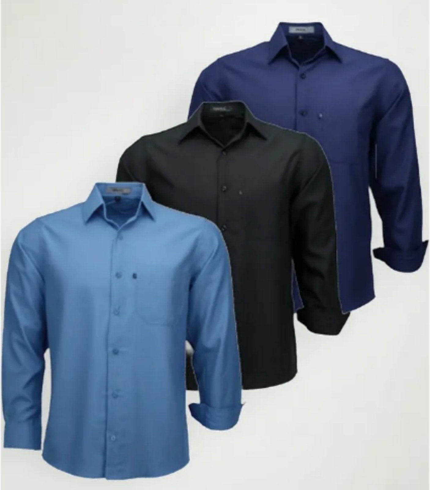 Kit 3 Camisas Sociais Microleve Amil Poliéster Com Bolso Macia Não amassa Manga Longa Luxo