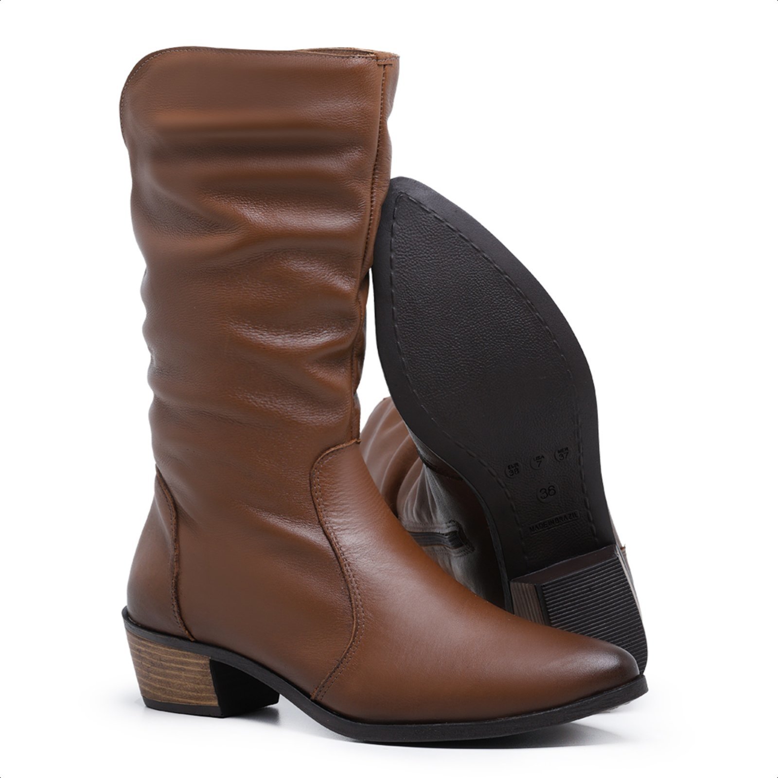 Bota Country Feminina Cano médio em Couro Legítimo Mod.3900 Julia Cafe Marrom