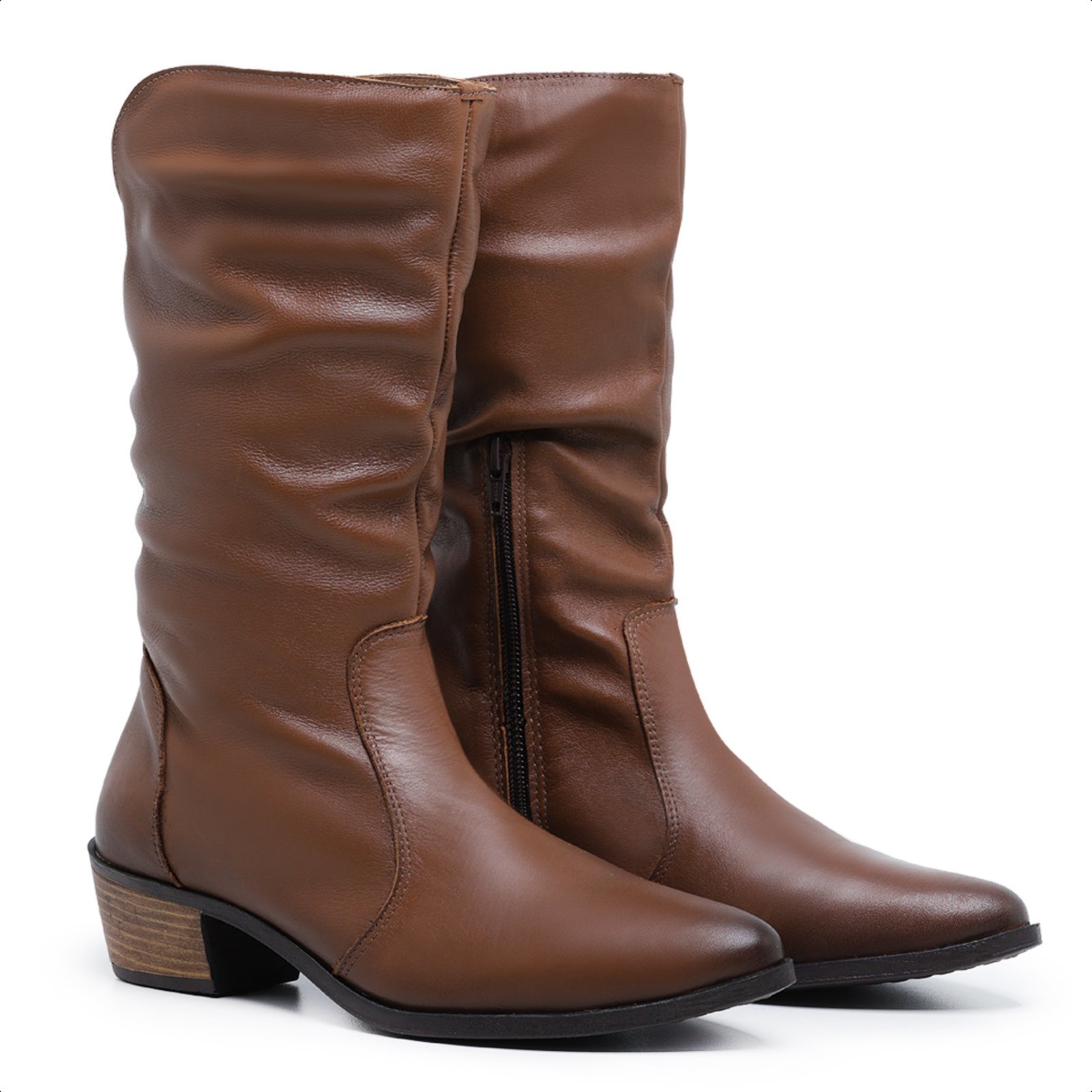 Vista 3 Bota Country Feminina Cano médio em Couro Legítimo Mod.3900 Julia Cafe Mister Couros marrom Mister Couros marrom