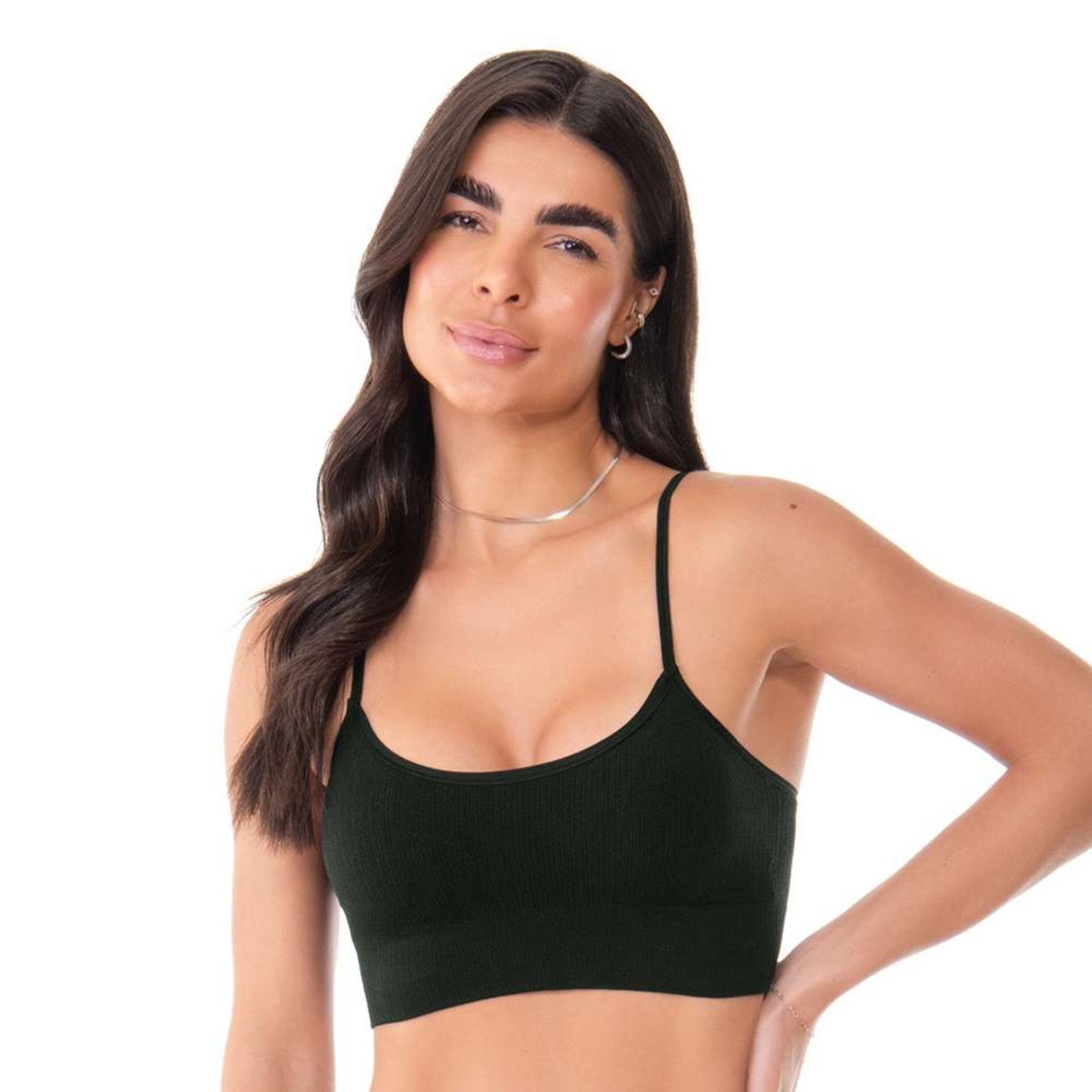 Top Jacquard Com Bojo Removível Preto