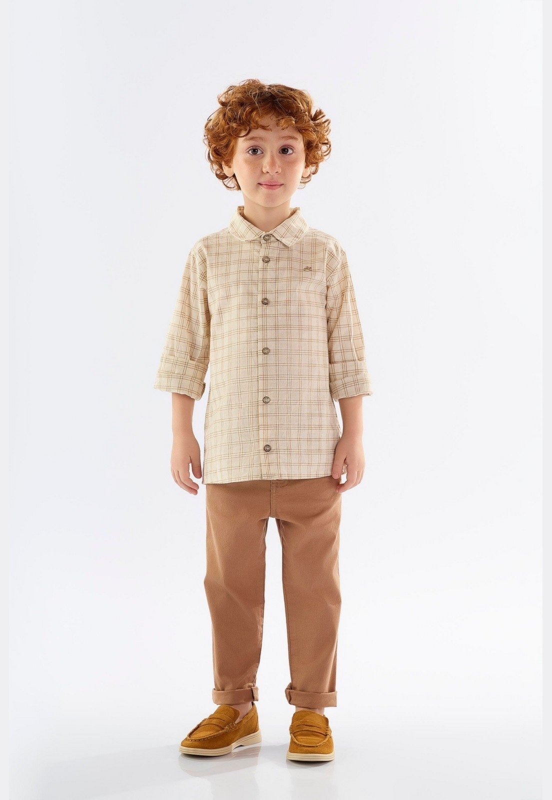 Infantil - Camisa para Menino em Linho e Algodão Up Baby Bege