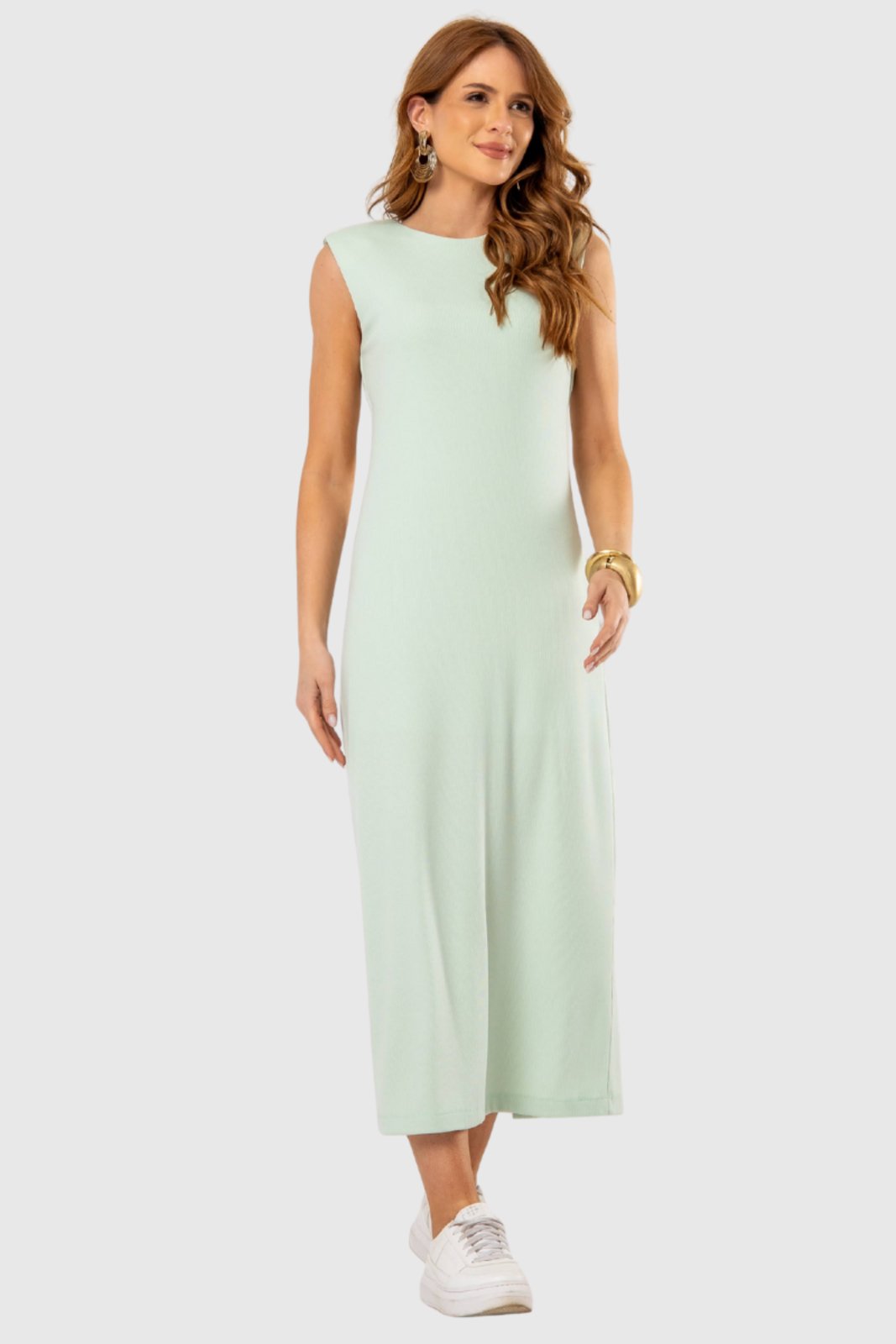 Vestido Feminino Amora Café Regata Verde Claro