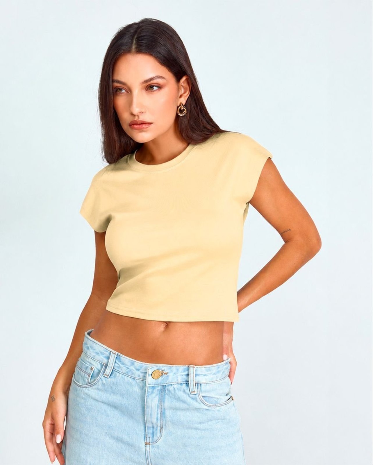 Blusa Cropped Feminina Premium 90303 Amarelo Consciência