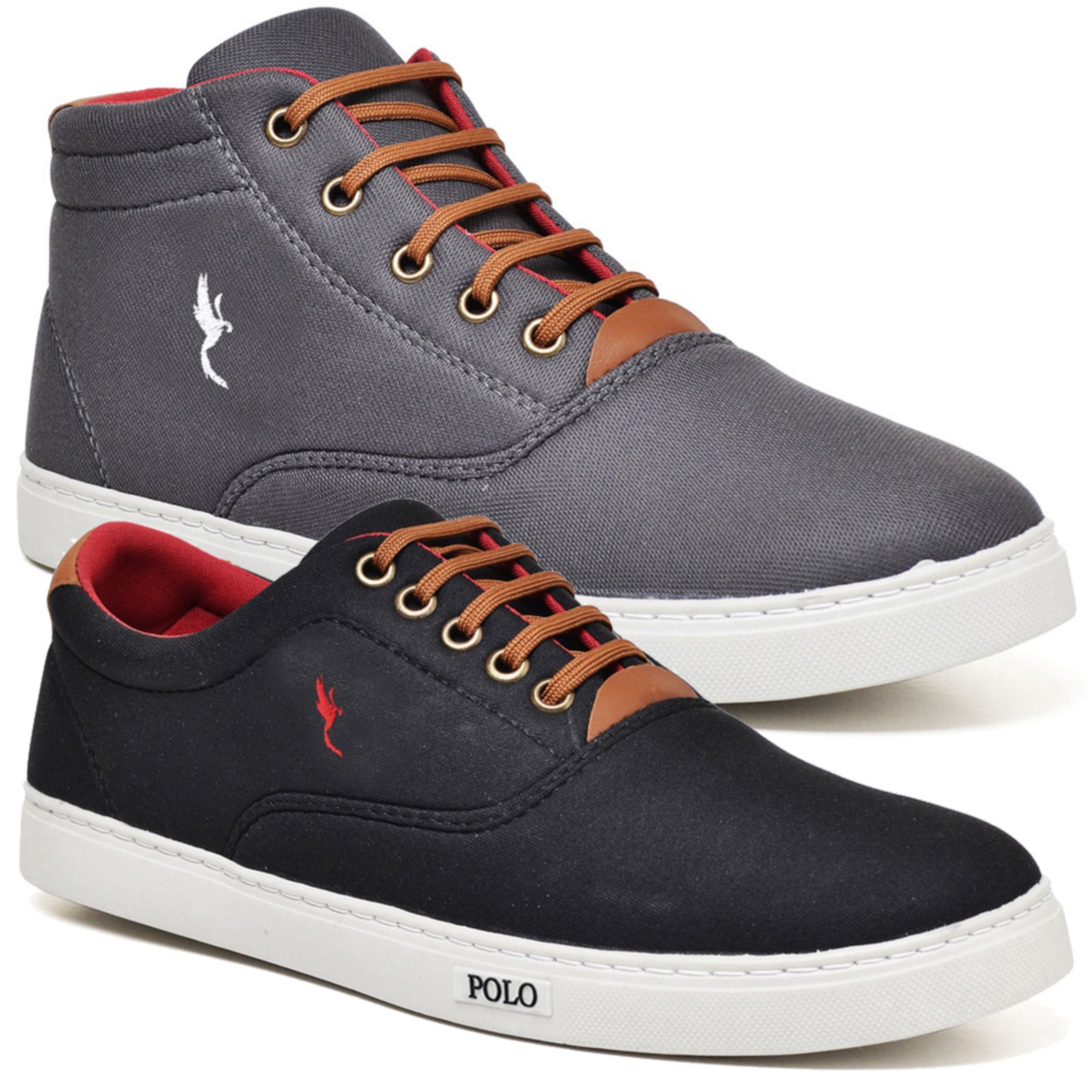 Kit 2 Pares Sapatênis Masculino Casual Polo Blu Cano Alto E Cano Baixo Cinza/Preto