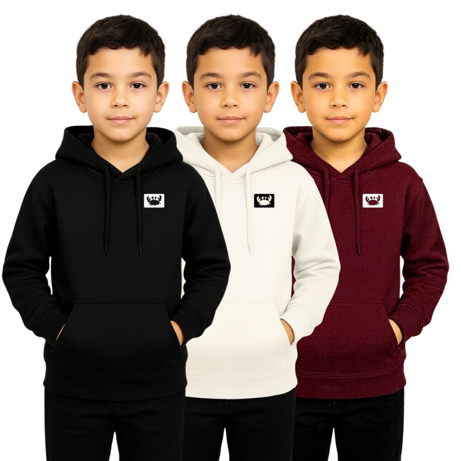 Infantil - Kit 3 Blusas de Moletom Liso Relaxado Canguru Com Capuz Macio Quente