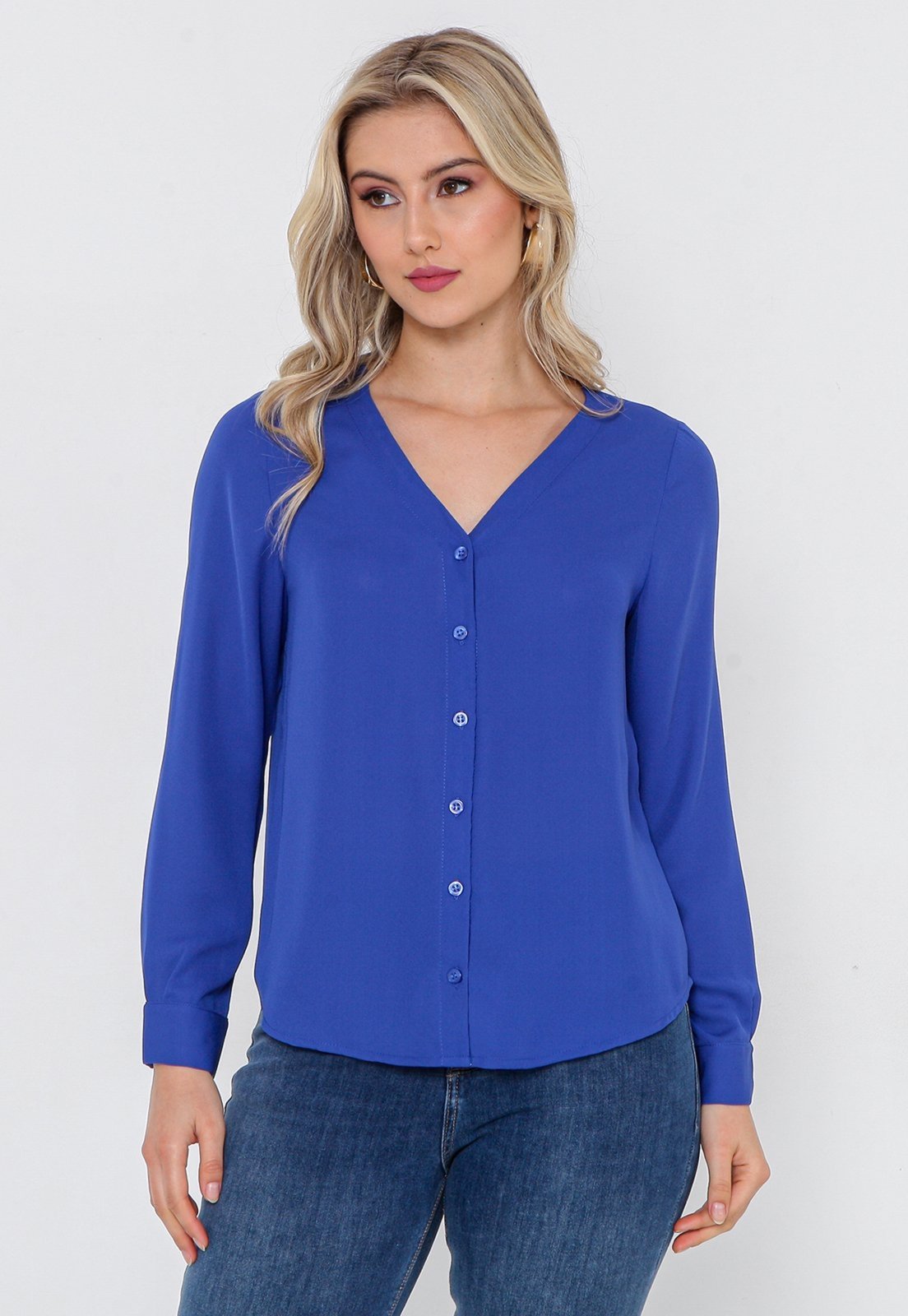 Camisa Intens Manga Longa Crepe Azul