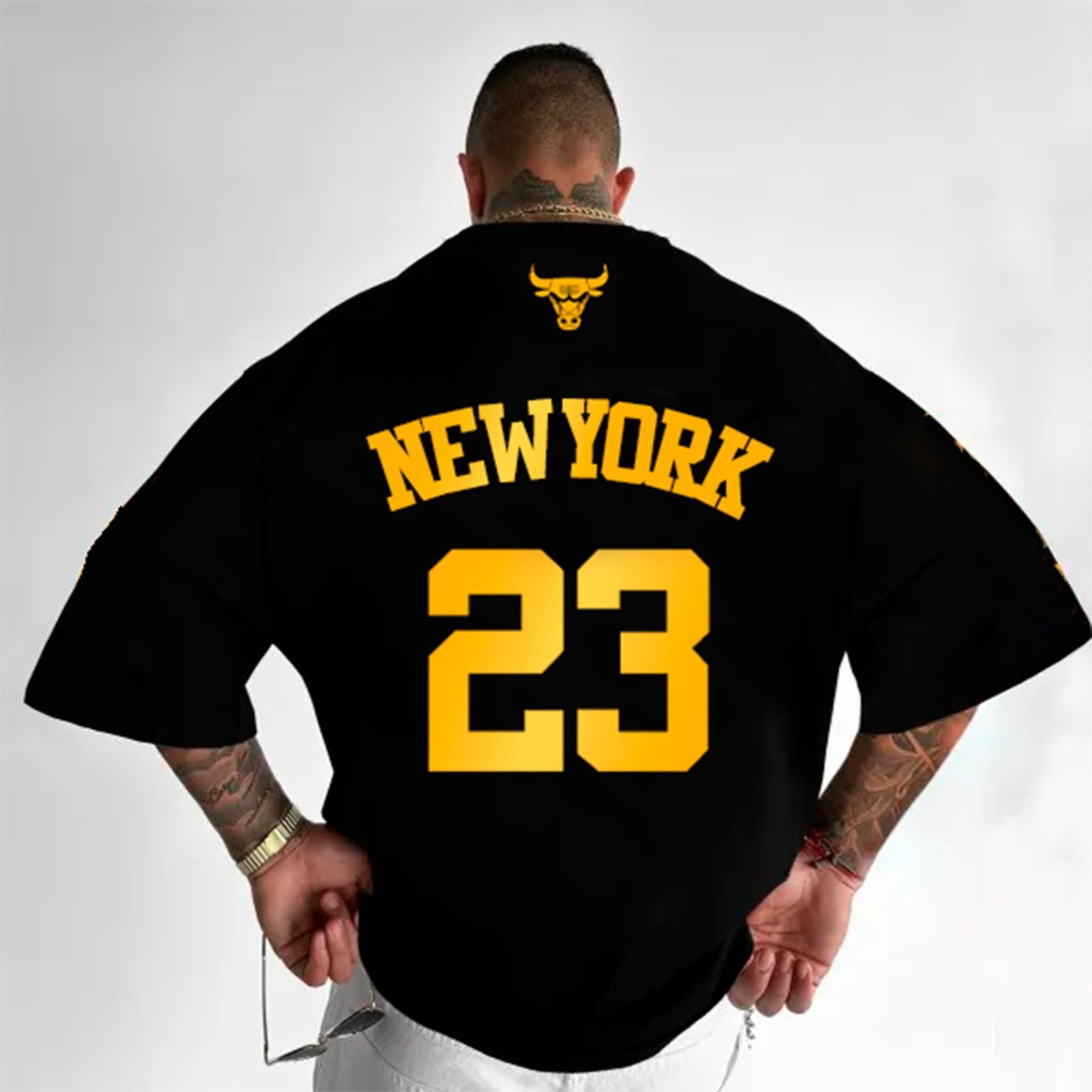 Camiseta Oversized Streetwear Off-Y Bulls 23 Gold