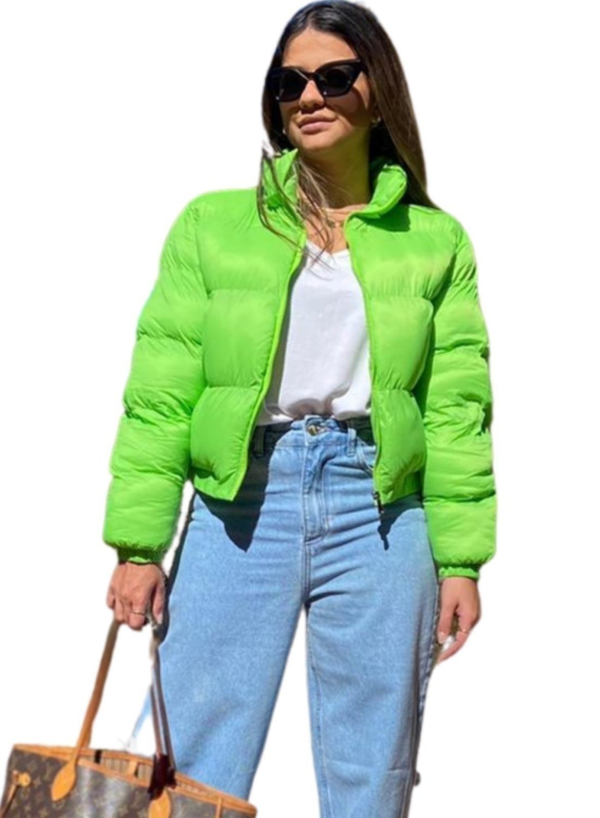 Jaqueta Bomber Cropped Paloma Color com Capuz Removível Verde