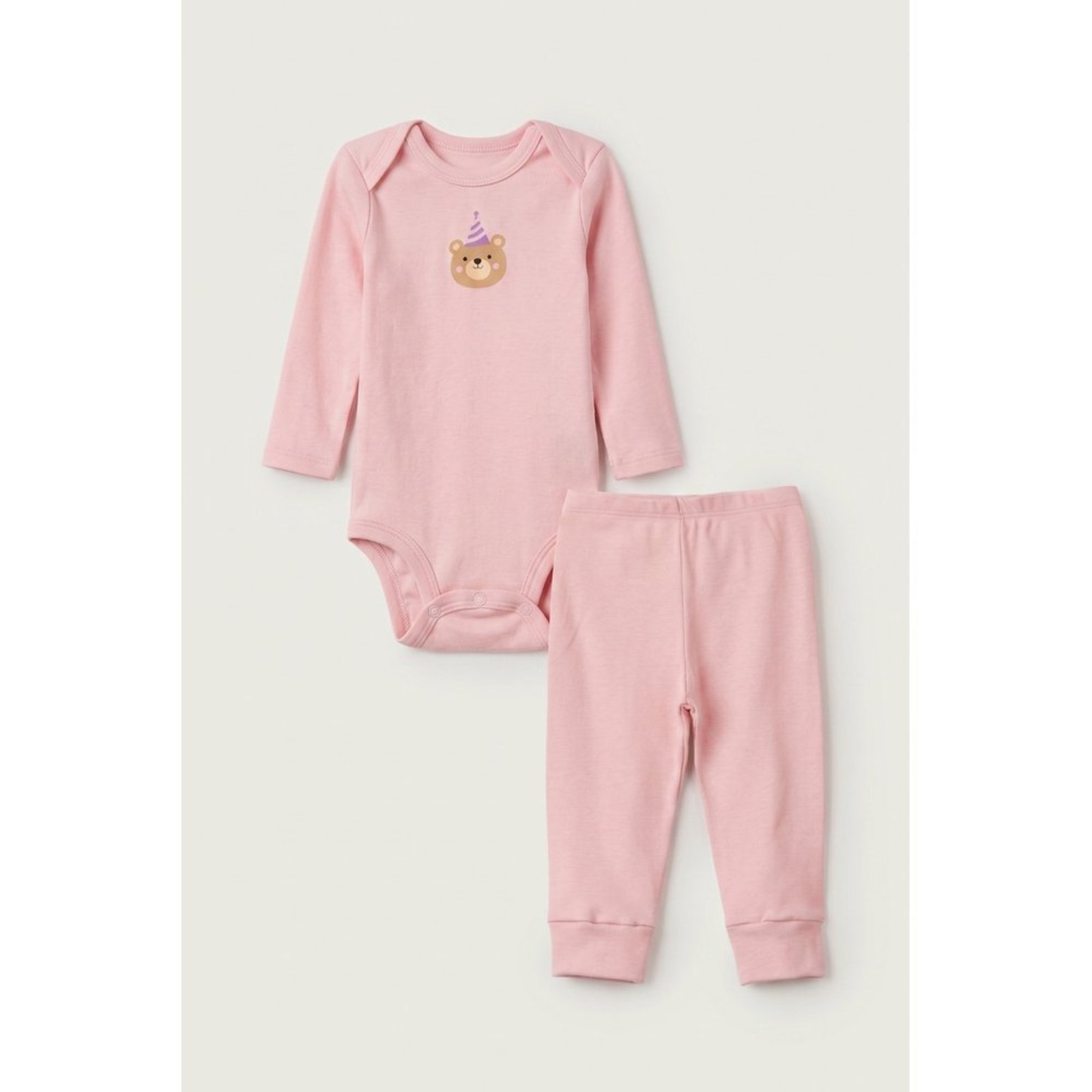 Infantil - Conjunto Body Longo e Calça do Papai Rosa Urso Aniversário