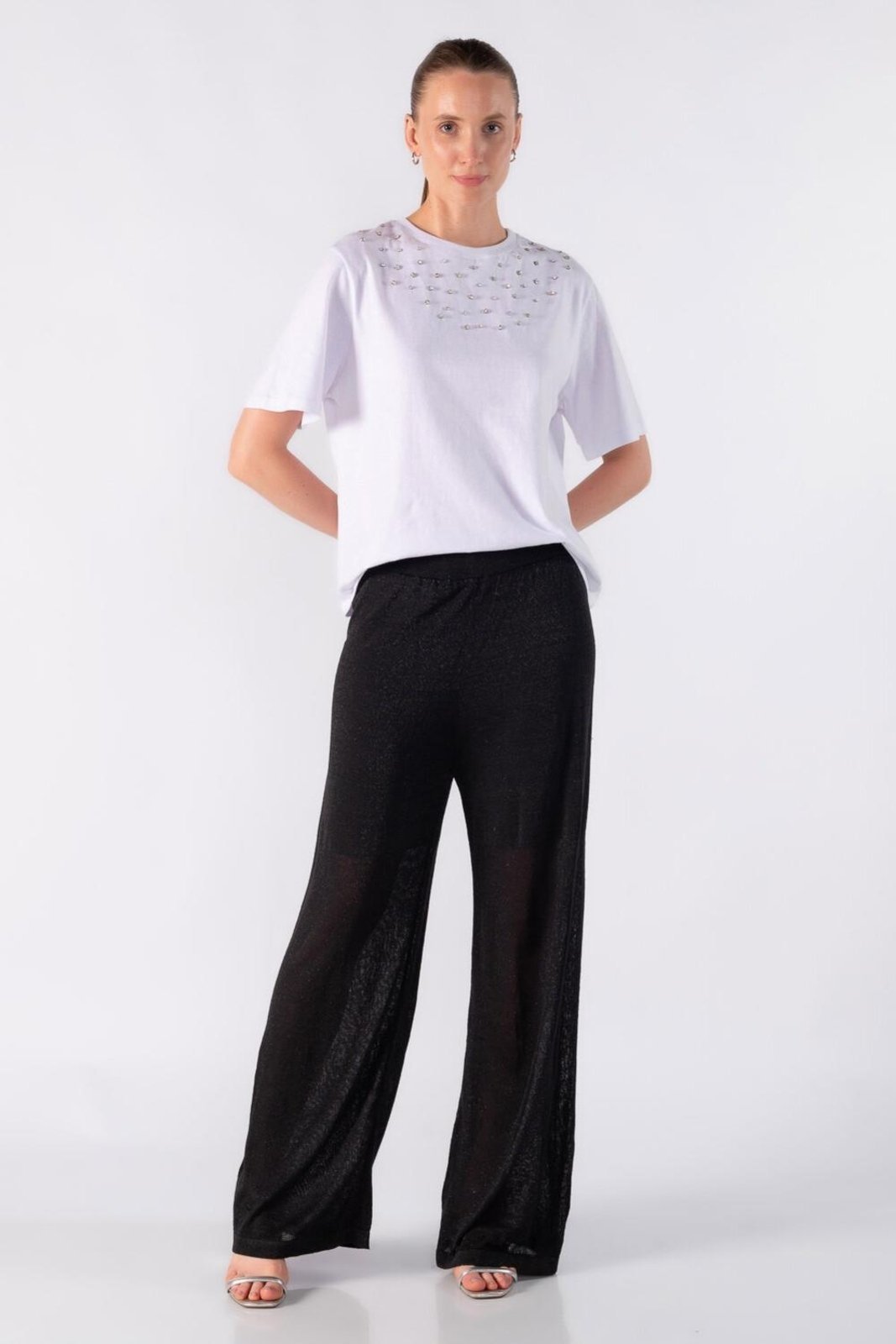 Blusa em algodao com aplicacoes em strass Branco
