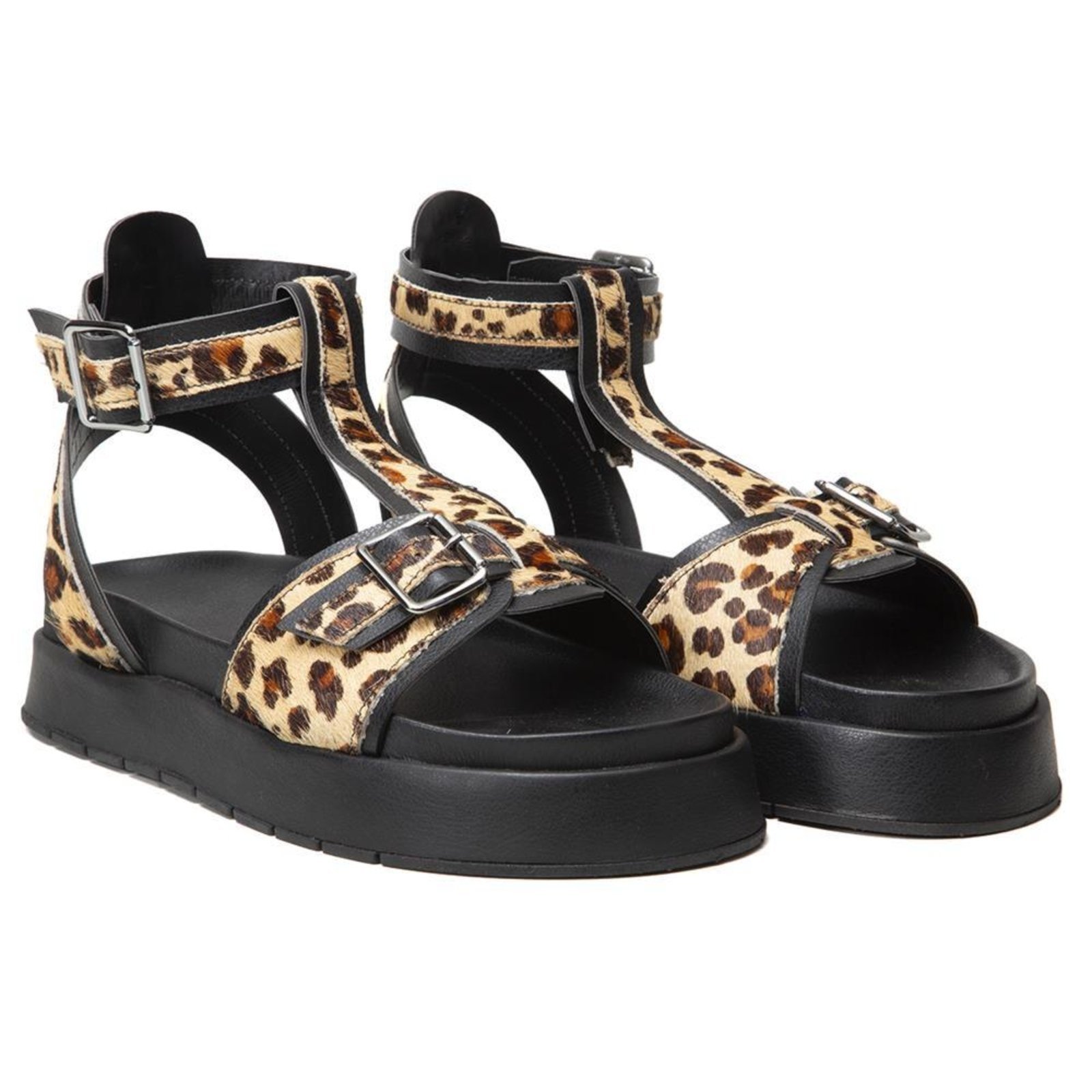 Sandália Feminina Papete Flatform Animal Print Confortável Branco/Preto 33 Marrom