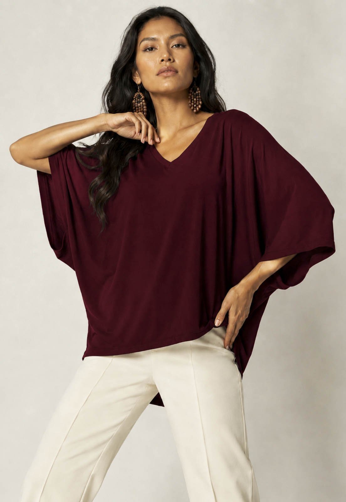 Blusa Amazonia Vital Ampla Morcego Guyrá Manga 3/4 Malha Bordô
