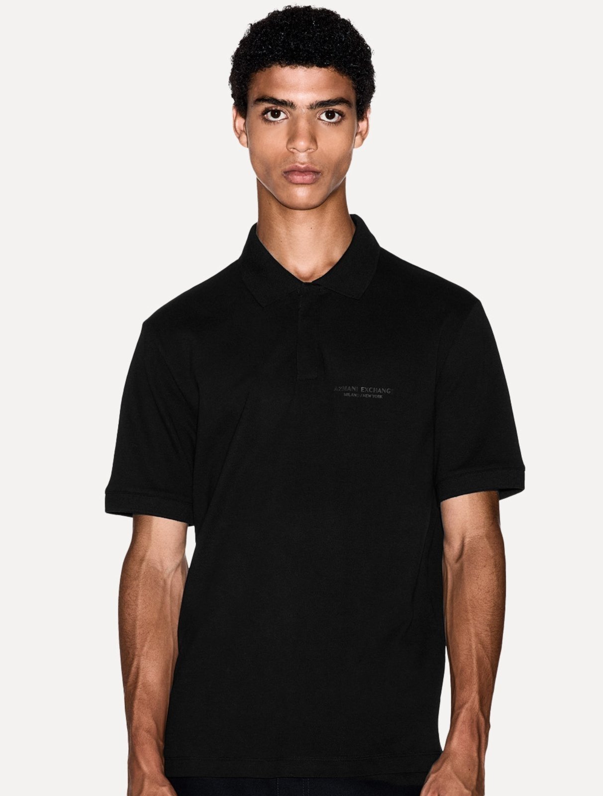Polo Armani Exchange Regular Fit Light Logo Milano Preta