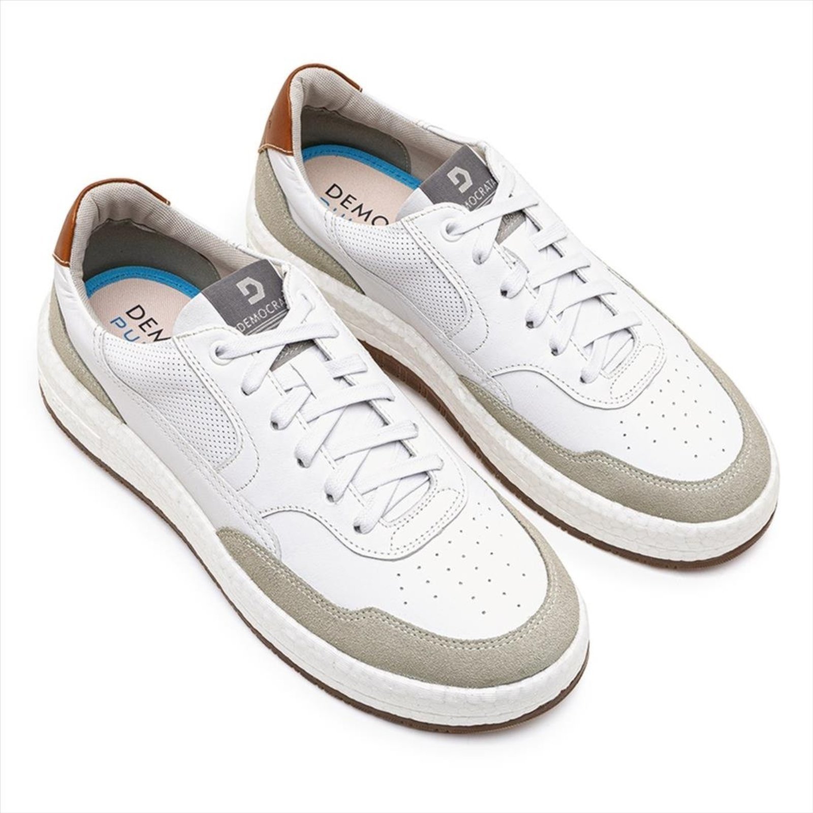 Vista 3 Tênis De Couro Democrata Masculino Denim Drake Pulse 600101 branco denim DEMOCRATA branco denim