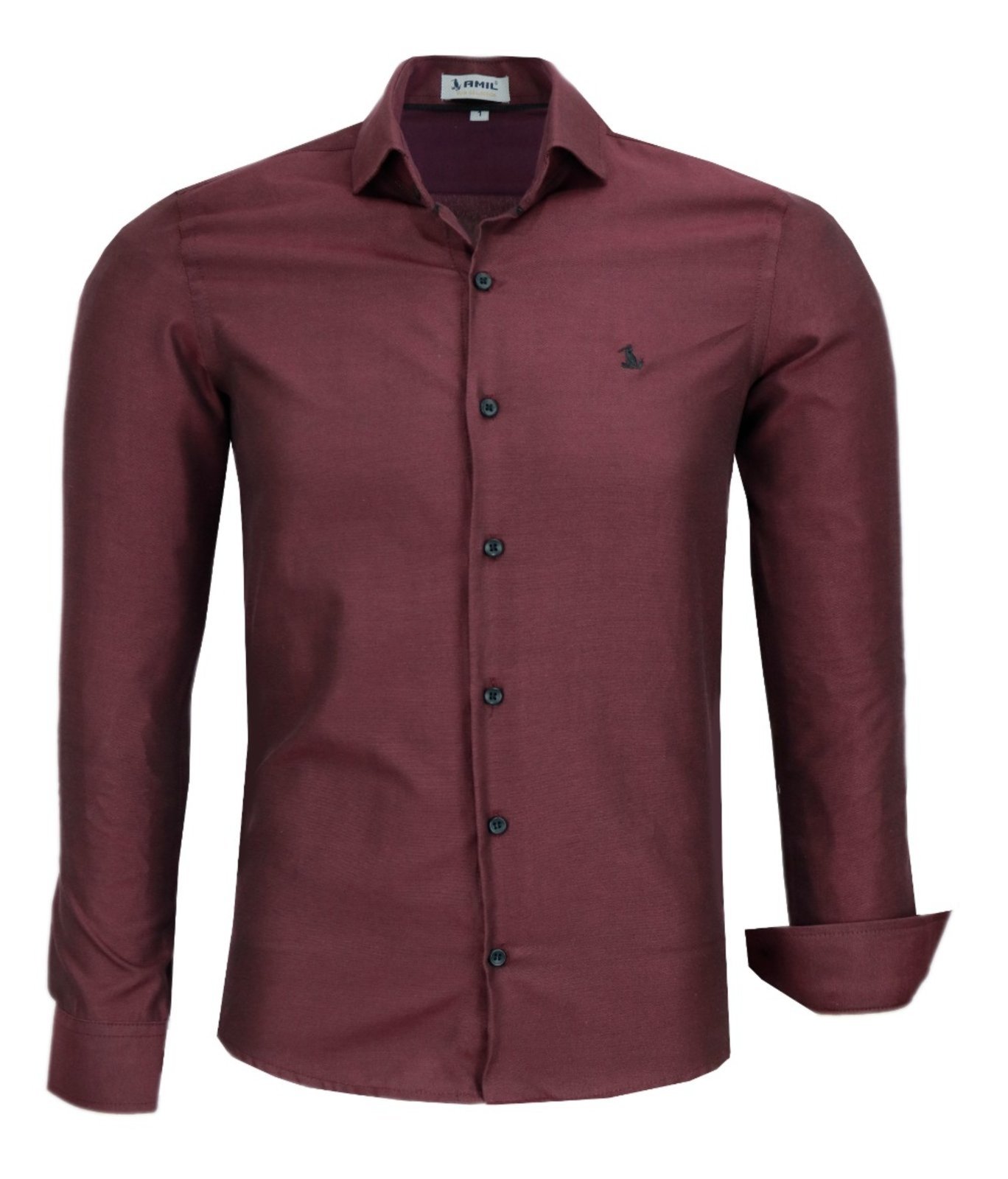Camisa Social Amil Printer Slim Algodão/Poliéster Macia e Fácil de Passar Vinho