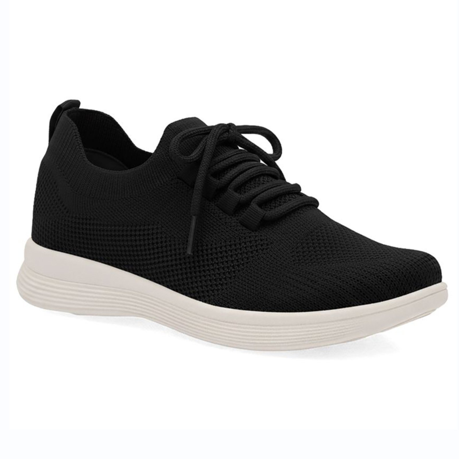 Tênis Feminino Usaflex Slip On Tecido Tricot Com Cadarço Preto