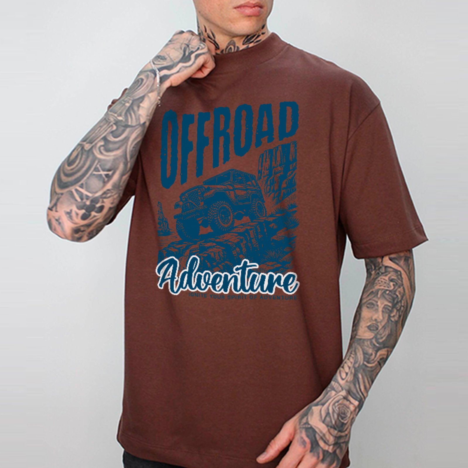 Camiseta Oversized 4x4 Off Road Aventura Lifestyle Unissex Marrom