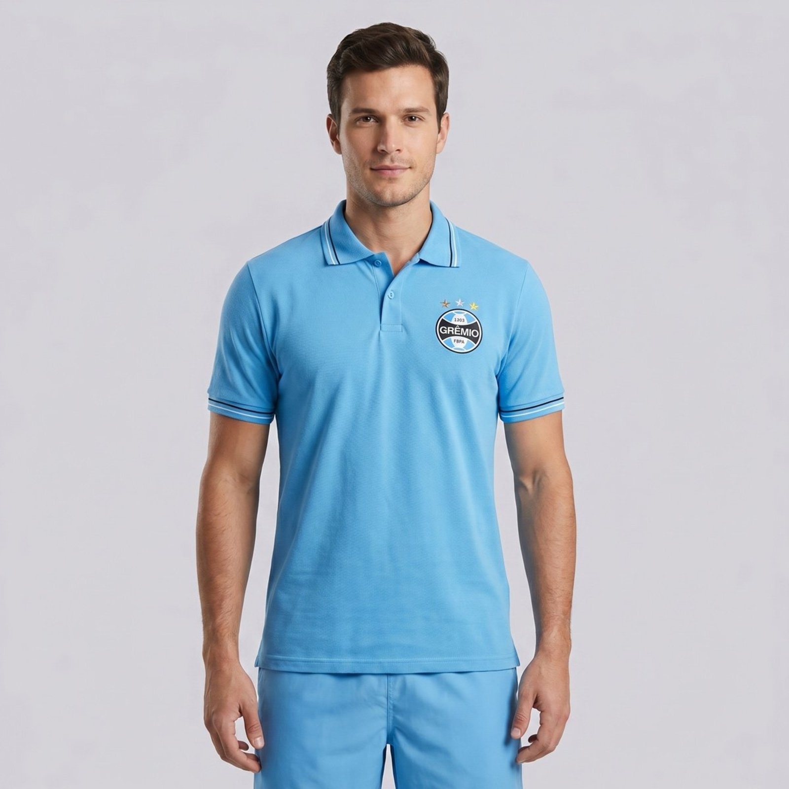 Polo Grêmio Logo Azul Celeste