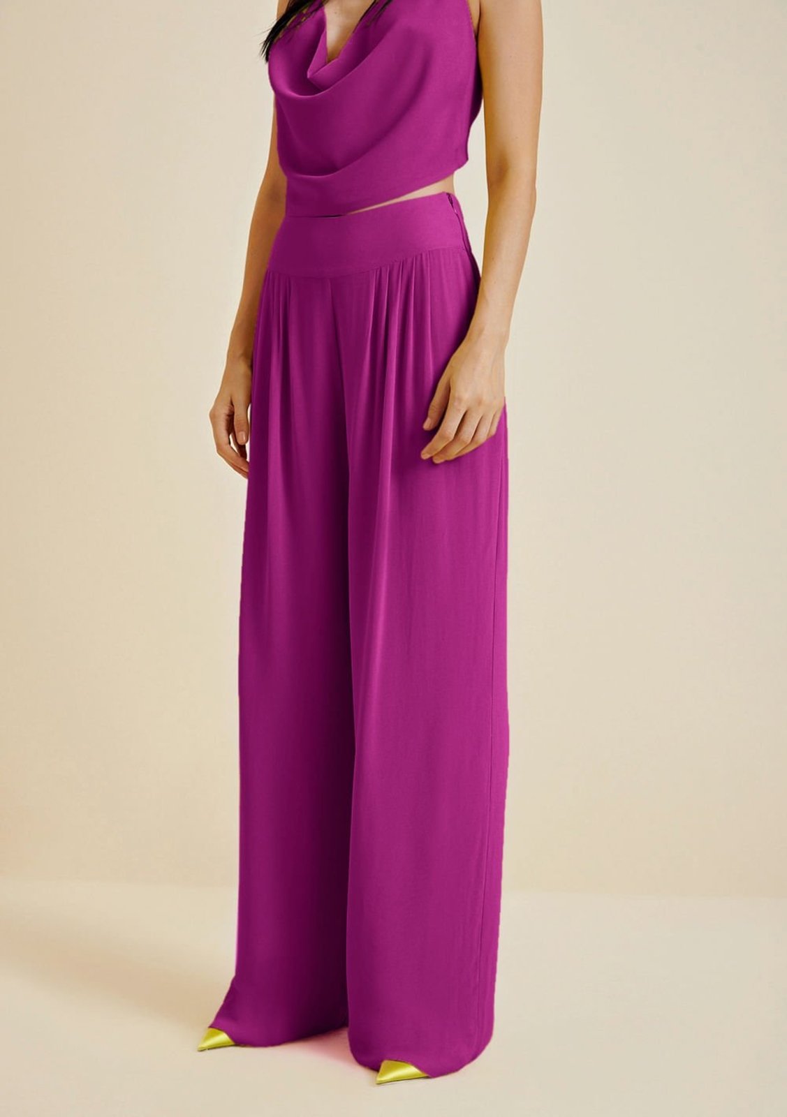 Vista 2 Calça Morena Rosa Pantalona Cós Alto Com Pregas Roxo roxo rosa Morena Rosa roxo rosa