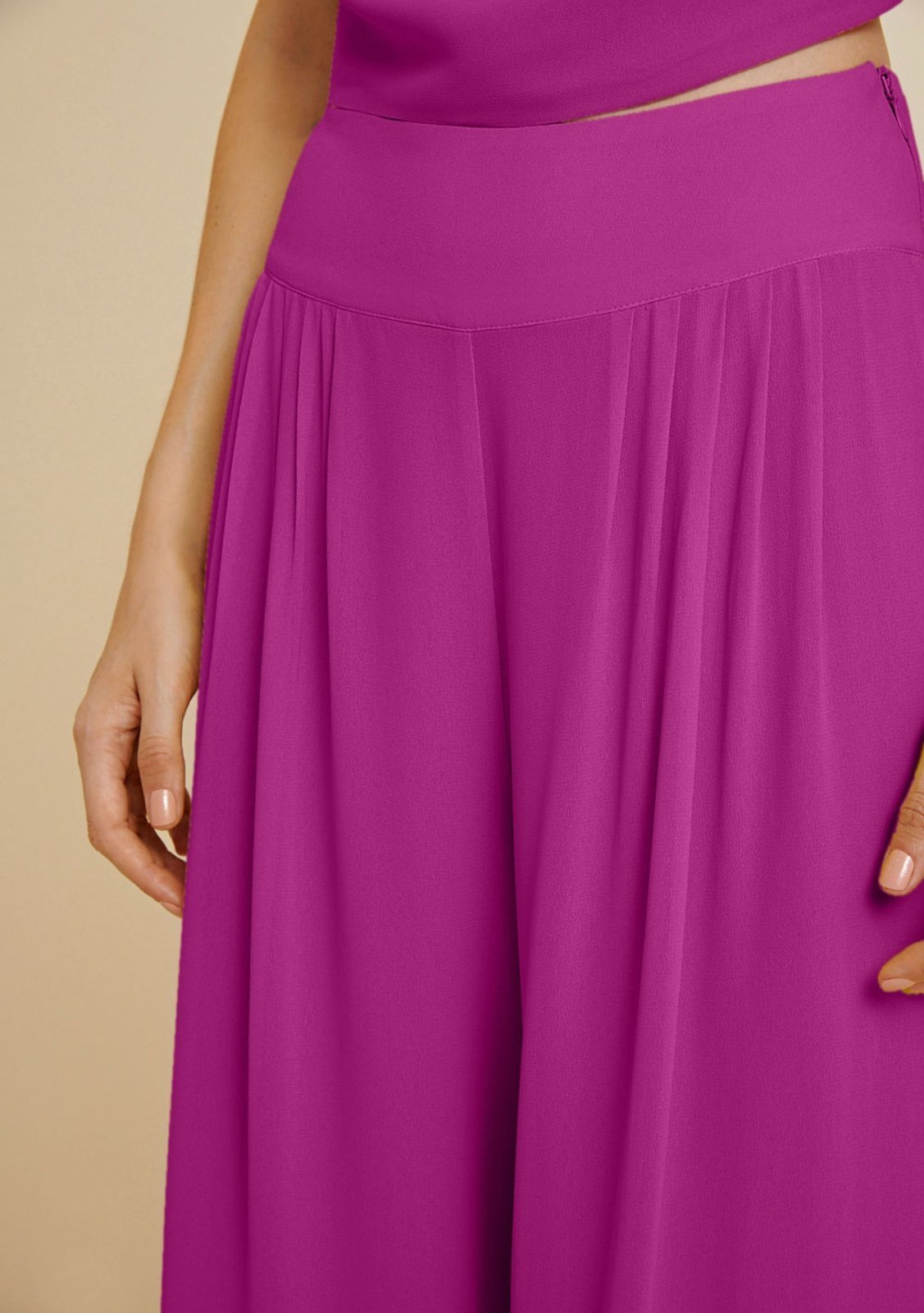 Vista 3 Calça Morena Rosa Pantalona Cós Alto Com Pregas Roxo roxo rosa Morena Rosa roxo rosa
