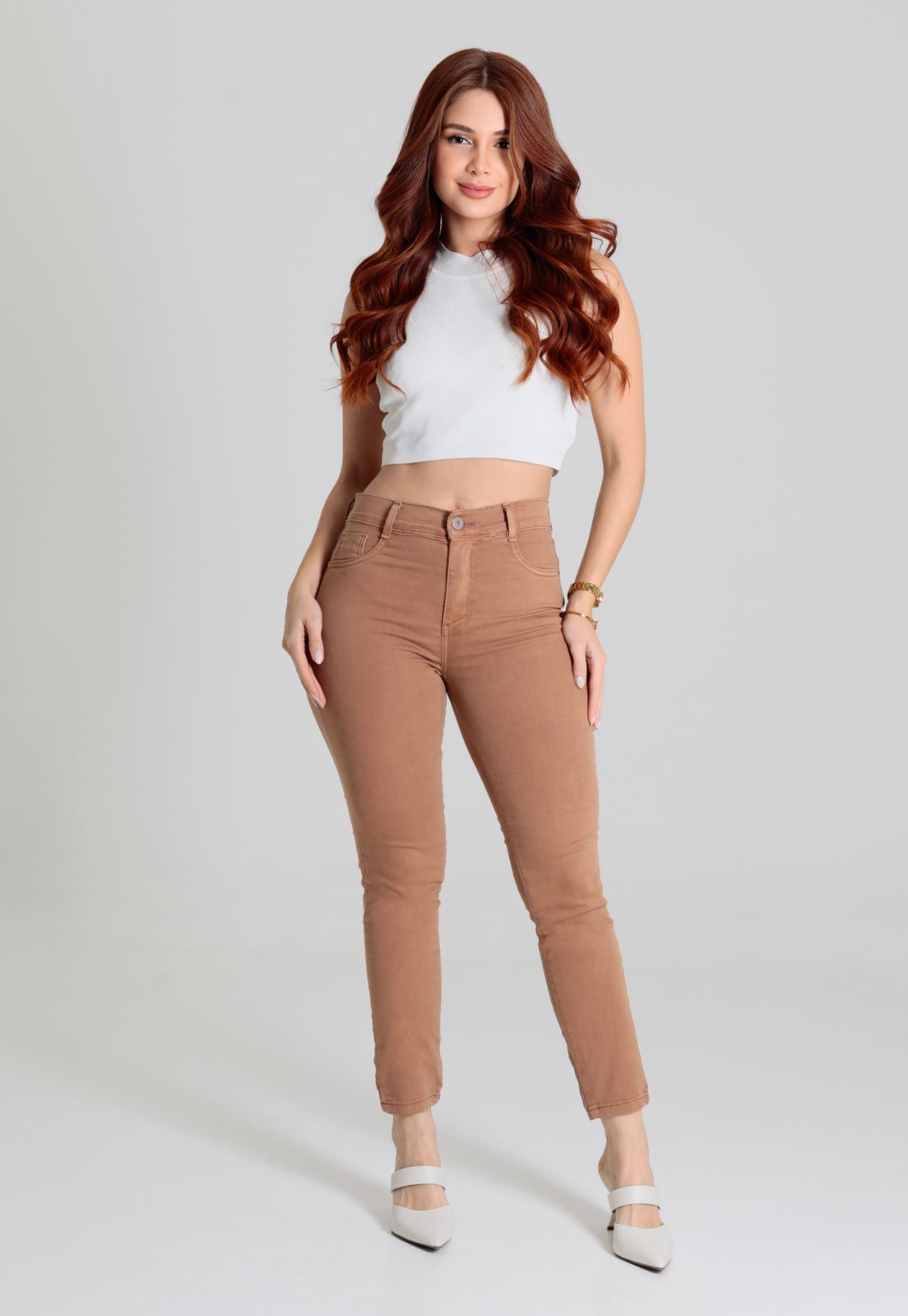 Calça Sarja Sawary Skinny Pocket Nude