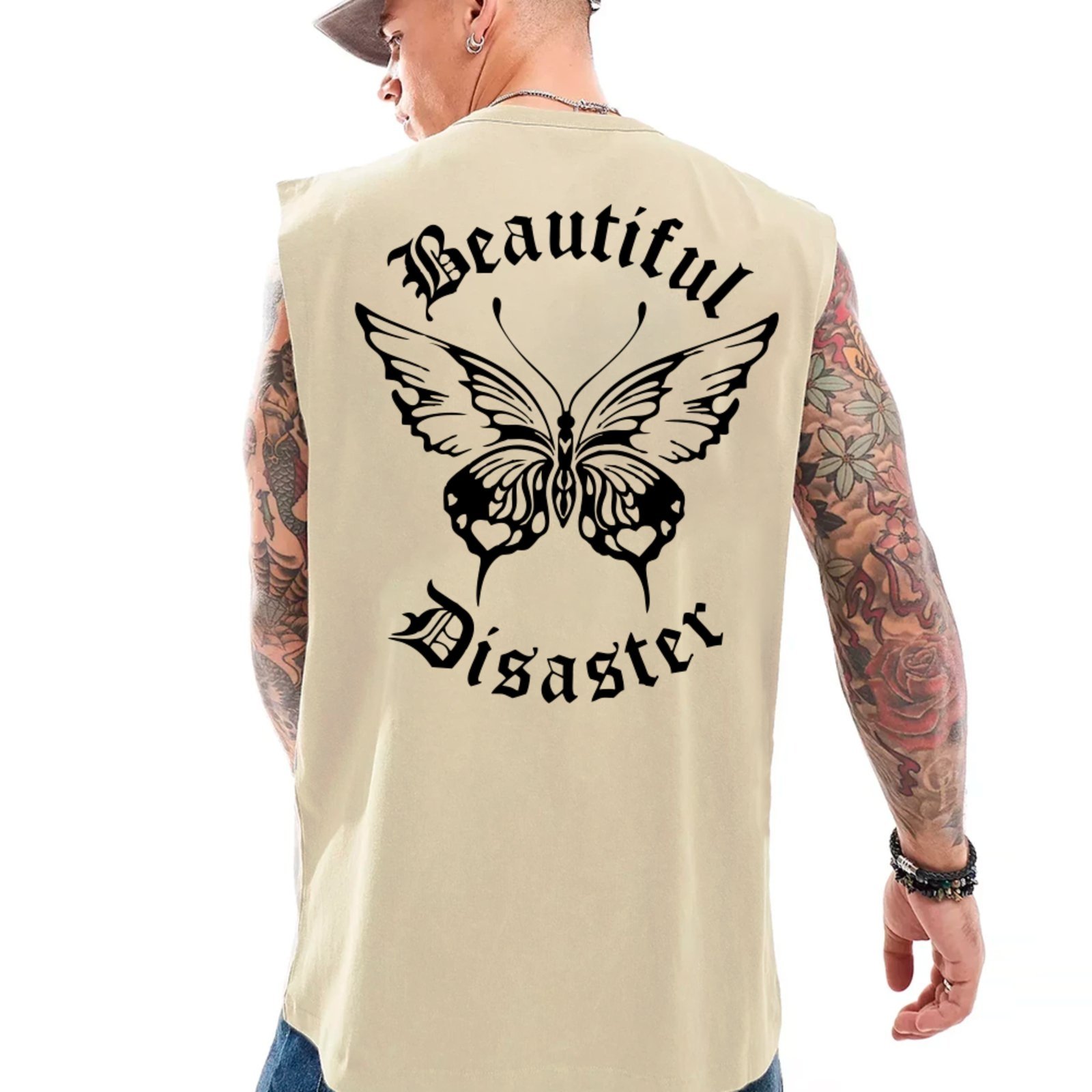 Camiseta Regata Machão Ousy Beautiful Disaster Oversized Masculina Off White
