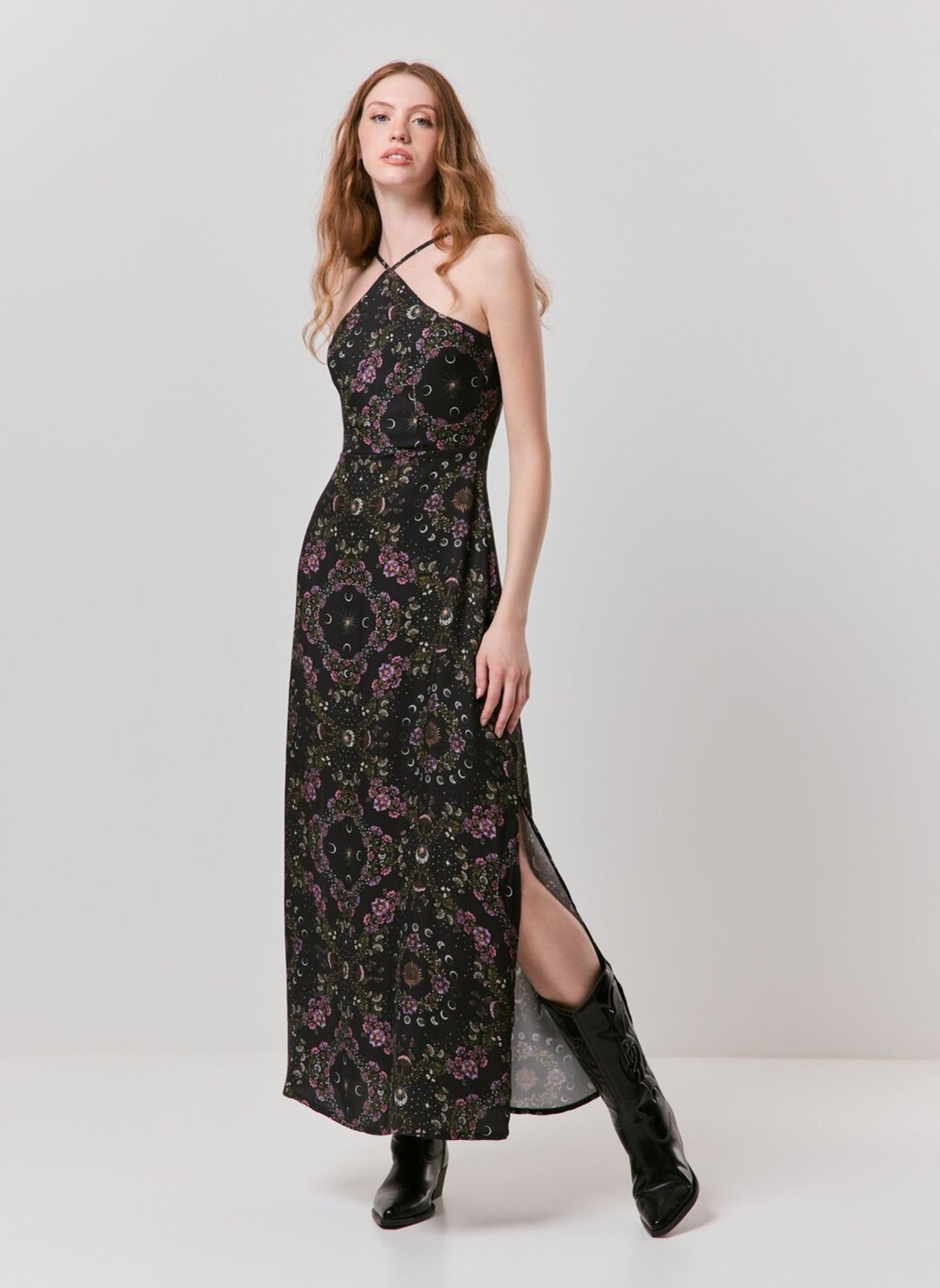 Vestido Midi Halter Estampa Mística