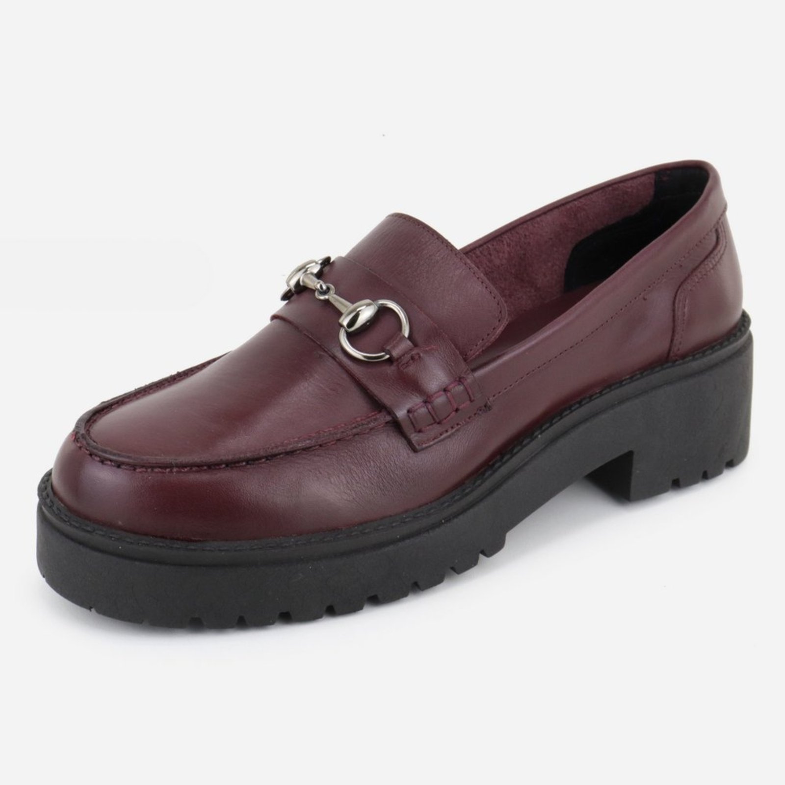 Mocassim em Couro Tratorado Leve Conforto Bridão Vazado Maria Paula Merlot