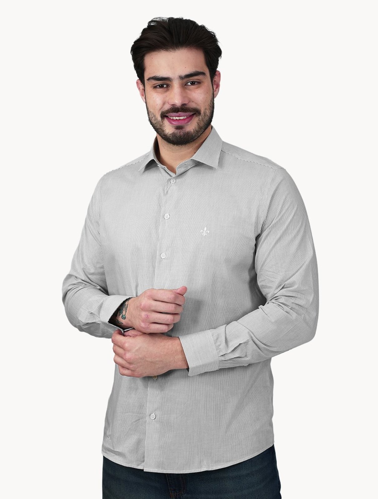 Camisa Dudalina Masculina Slim Superfine Cotton Listrada Light Verde Escuro