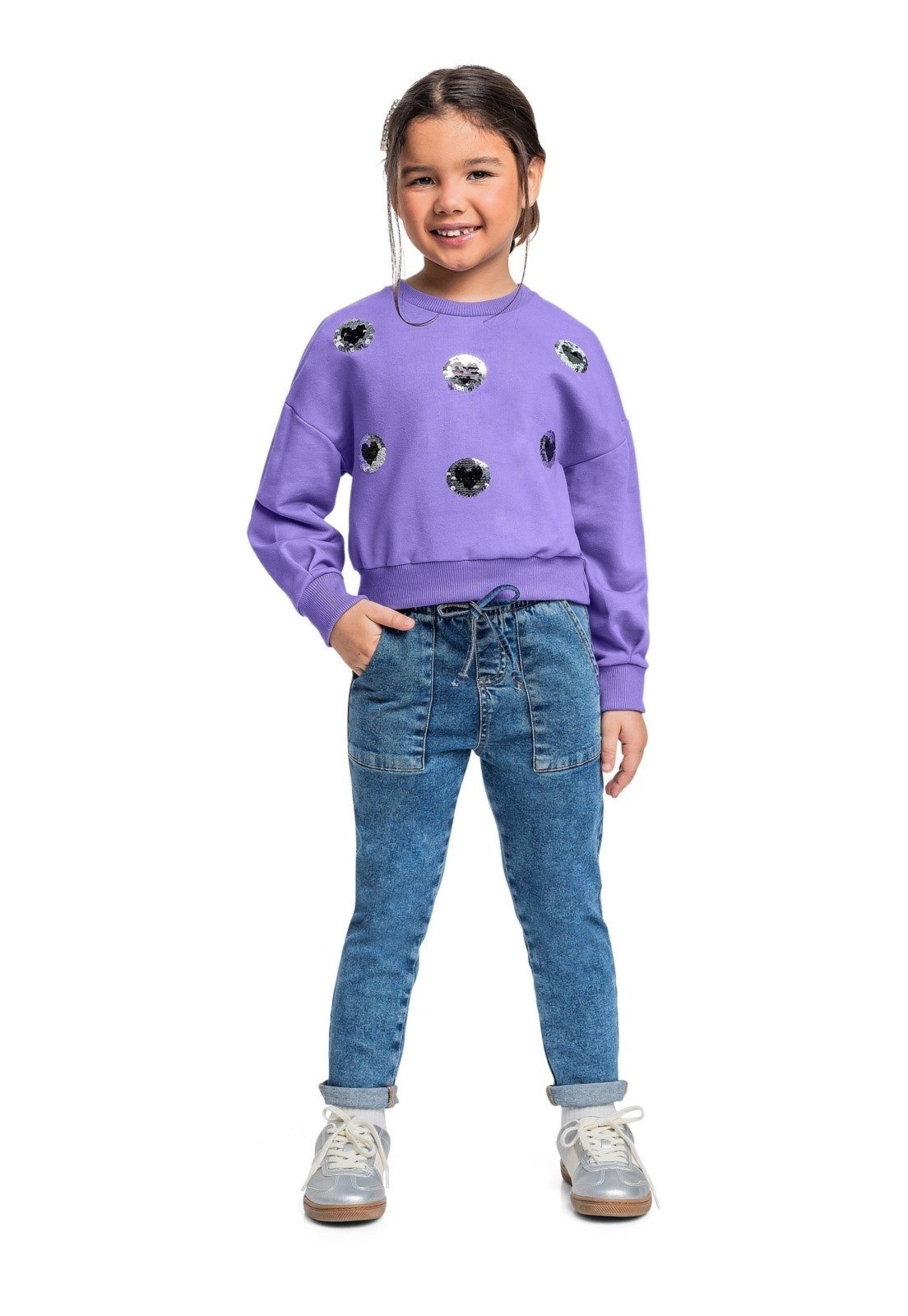 Infantil – Blusão Cropped em Moletom para Menina Quimby Roxo