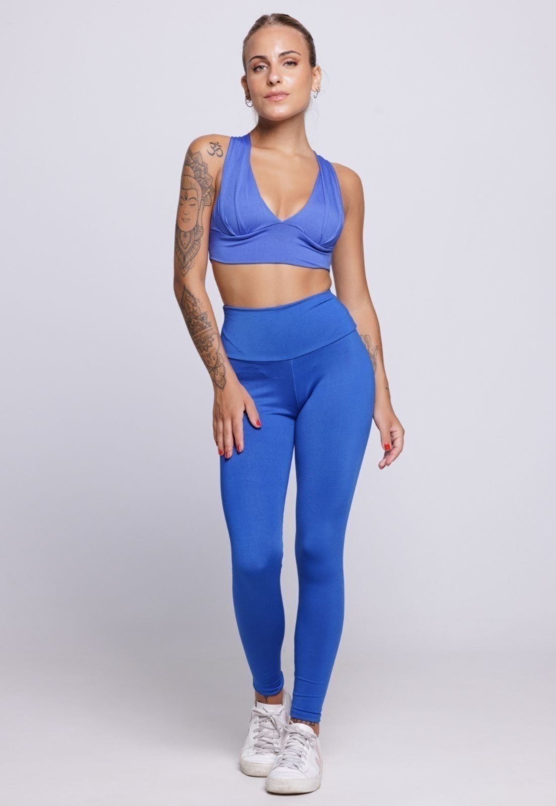 Conjunto Top Bojo e Calça Fitness Bella Fiore Modas Academia Cintura Alta Royal