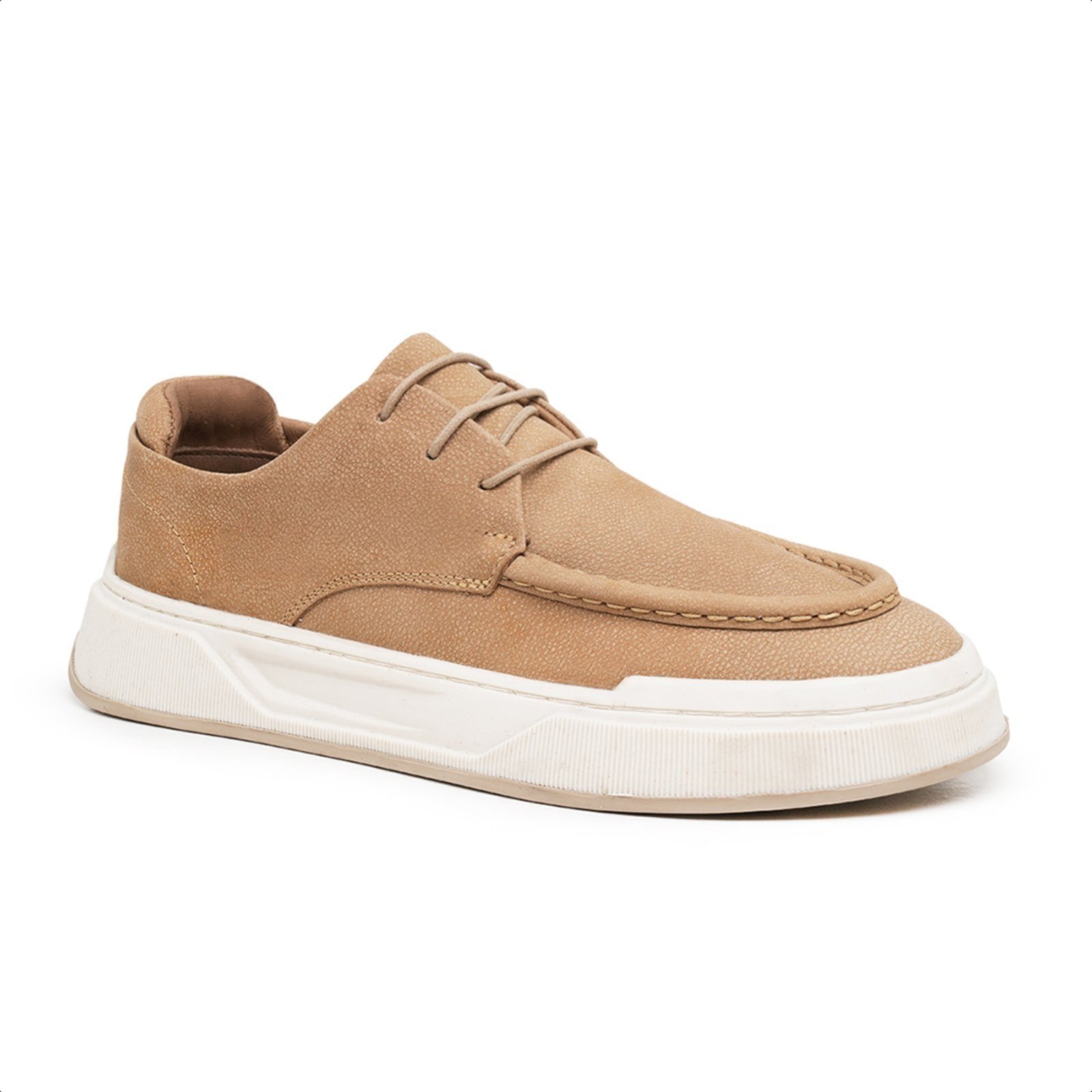 Tênis Masculino Malbork Couro Bege com Solado Branco 027000BG