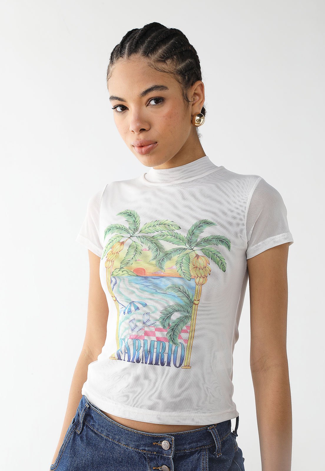 Blusa Feminina FARM Tule Estampa Tropical Branca