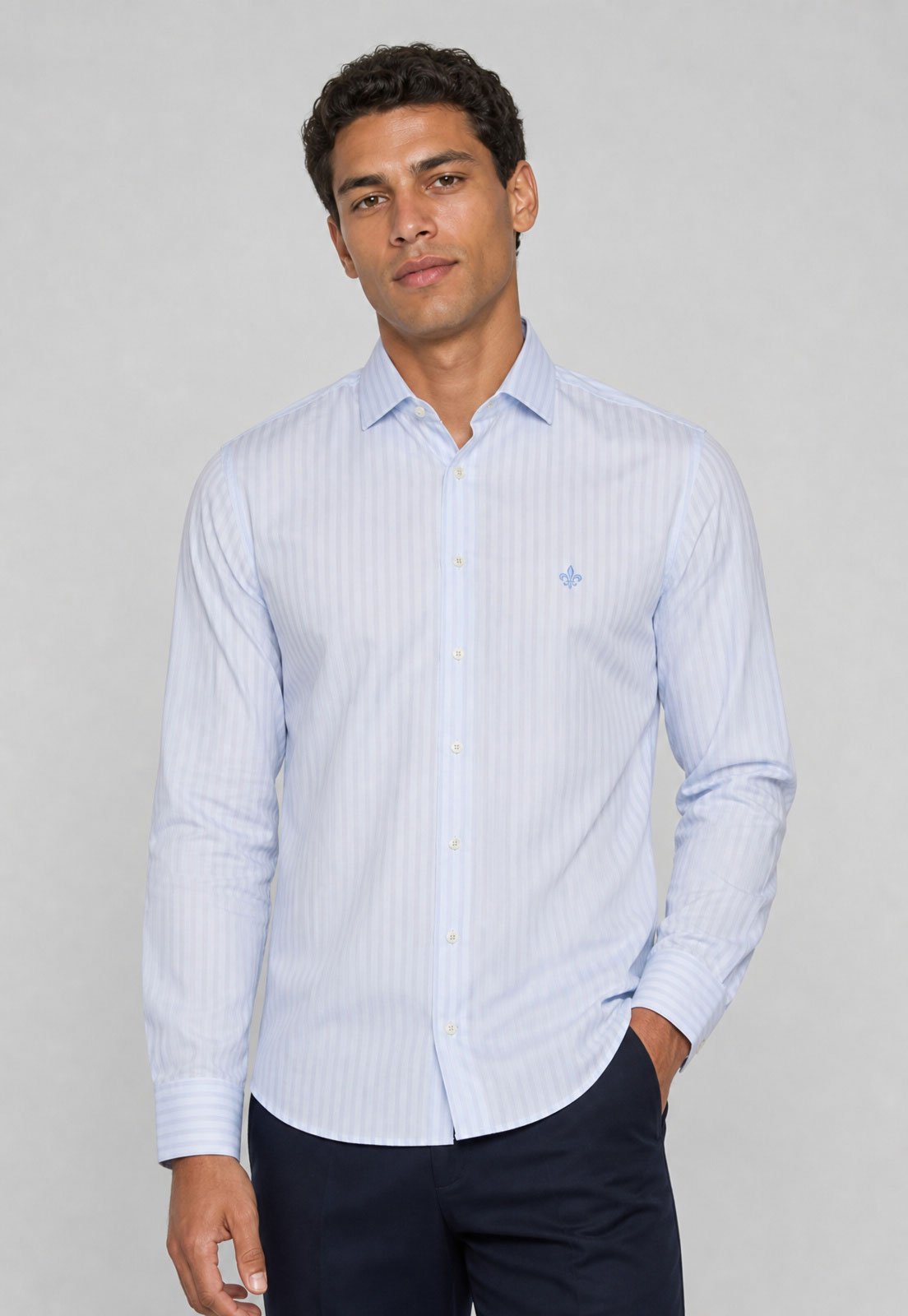 Camisa Masculina Dudalina Listrada Azul