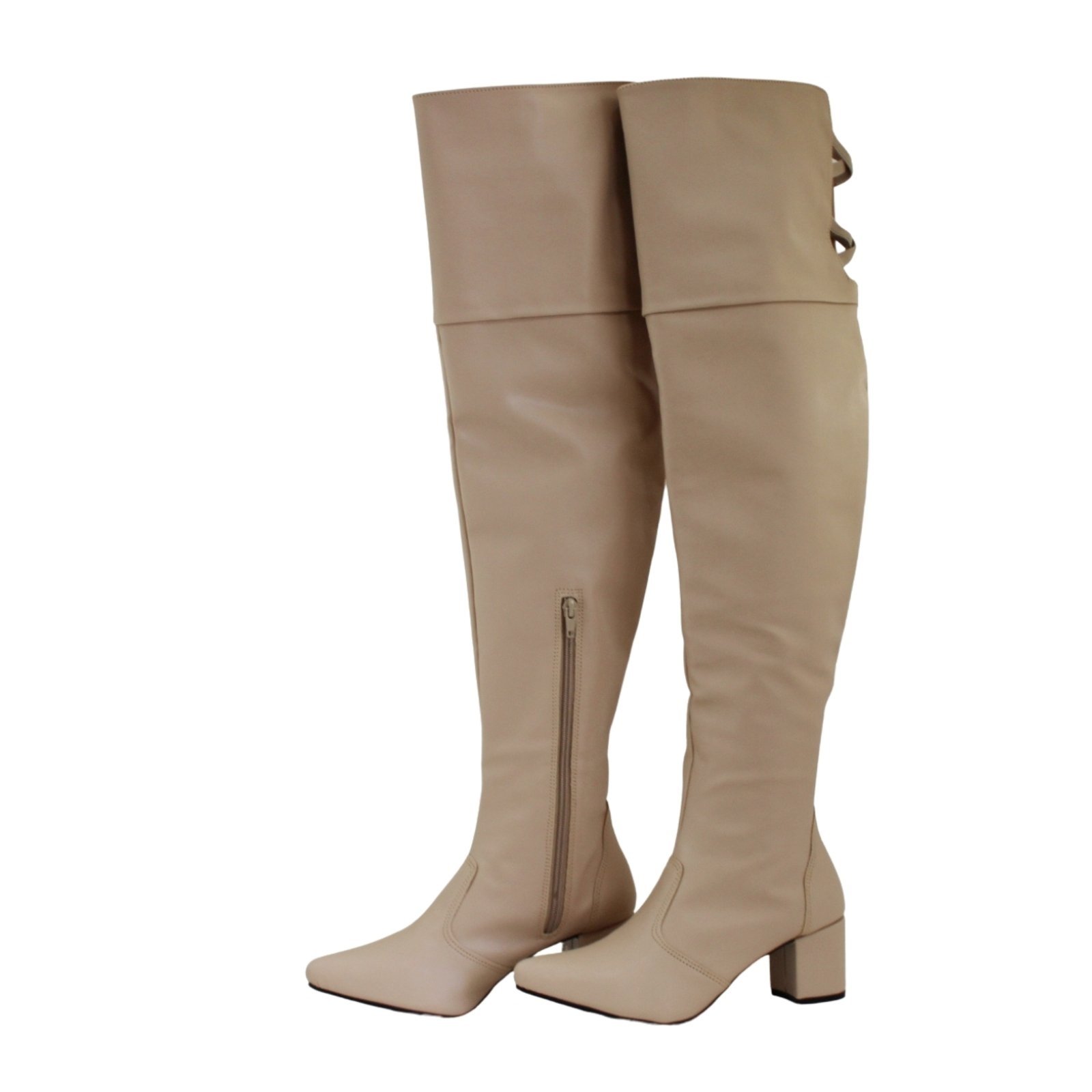 Bota Feminina Over The Knee Lirom Elegante Cano Longo Salto Bico Fino Confortável Café