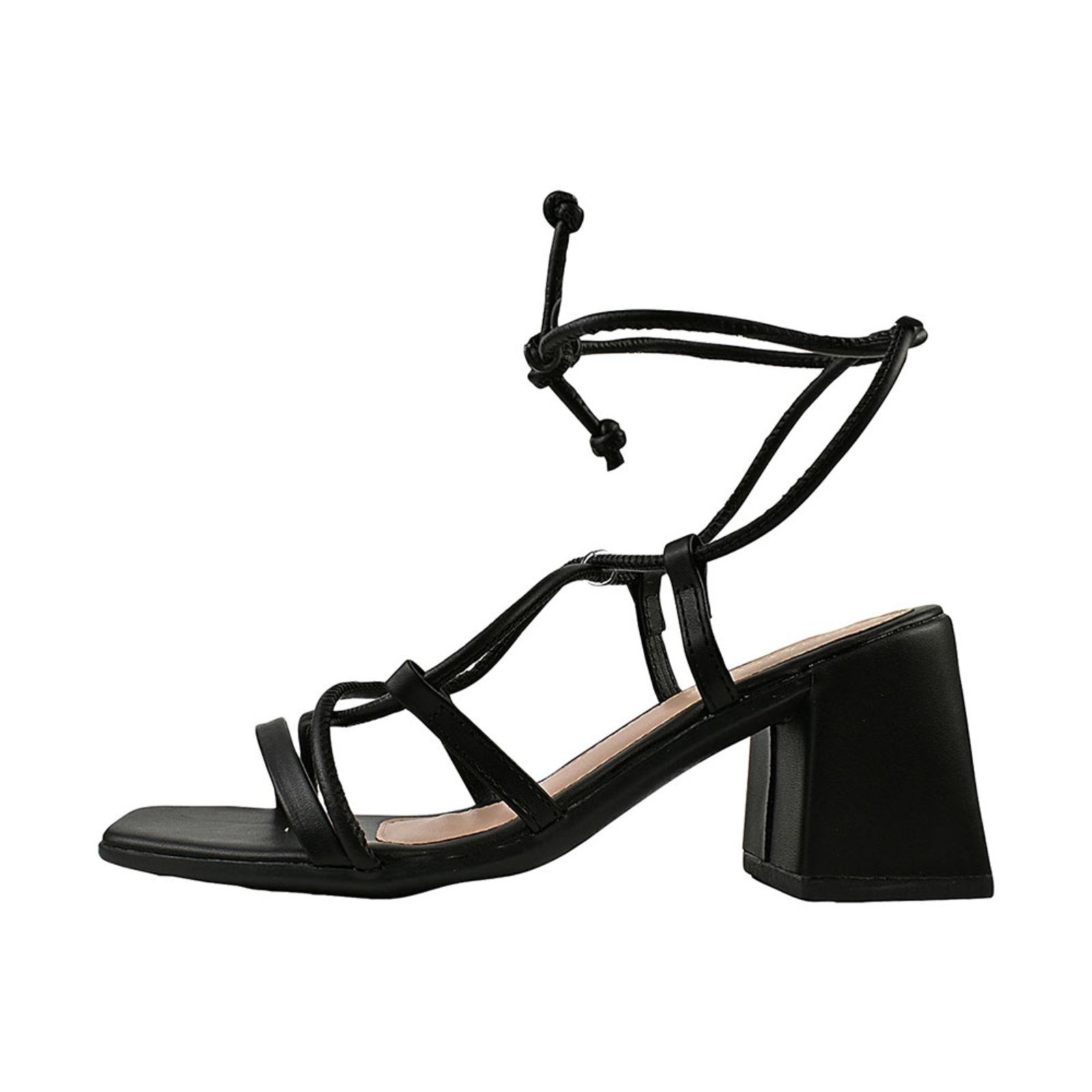 Vista 3 Sandália Feminina CM Calçados Bico Quadrado Salto Alto Casual Santorine Amarrar Tira Nó Monte Shoes preto Monte Shoes preto