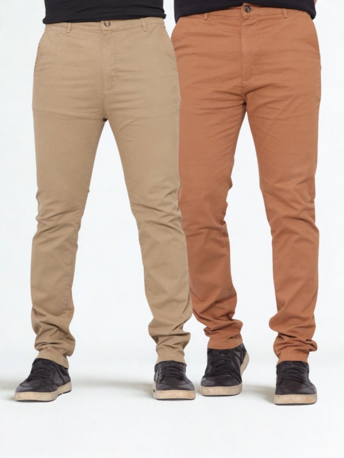 Kit Duas Calças Masculina Reduzy Slim Sarja Alfaiataria Caqui e Caramelo