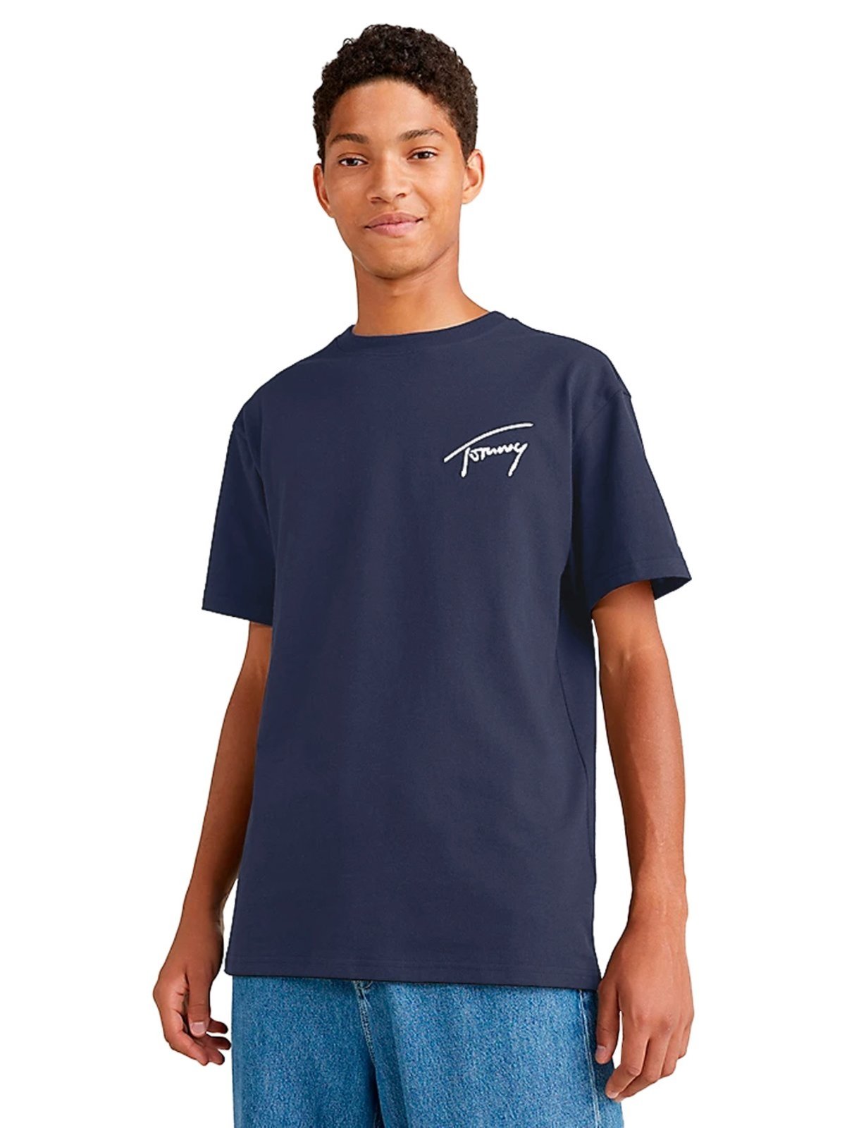 Camiseta Tommy Jeans Masculina Embroidered Signature Azul Marinho