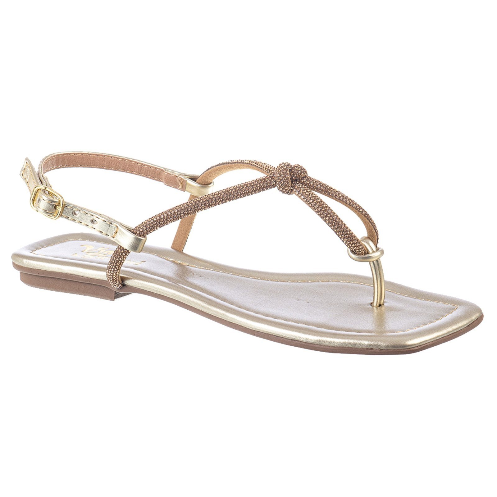 Sandália Feminina Rasteirinha Strass Brilhos Via Birigui Dourado