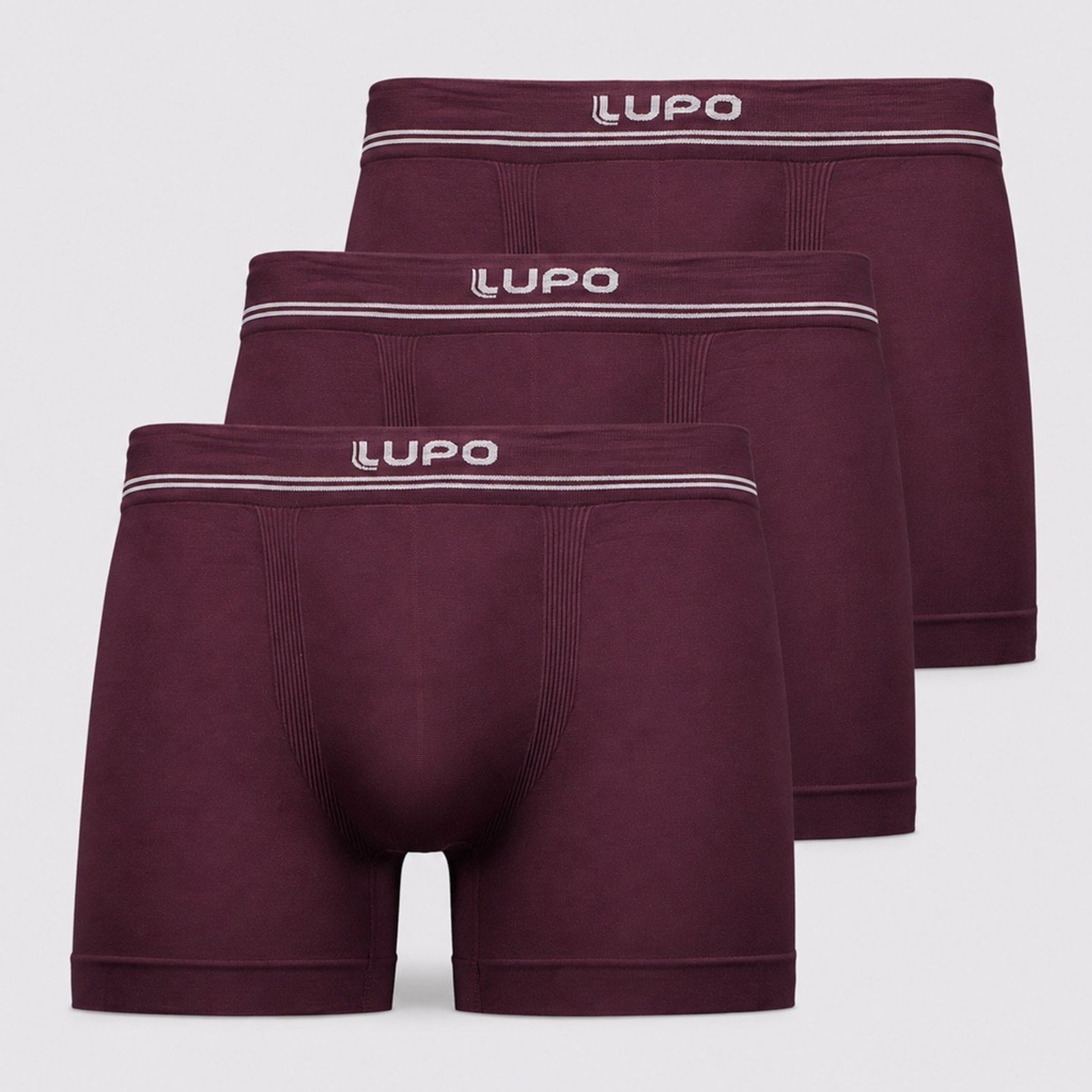 Kit 3 Cuecas Lupo Boxer Microfibra Sem Costura Bordô