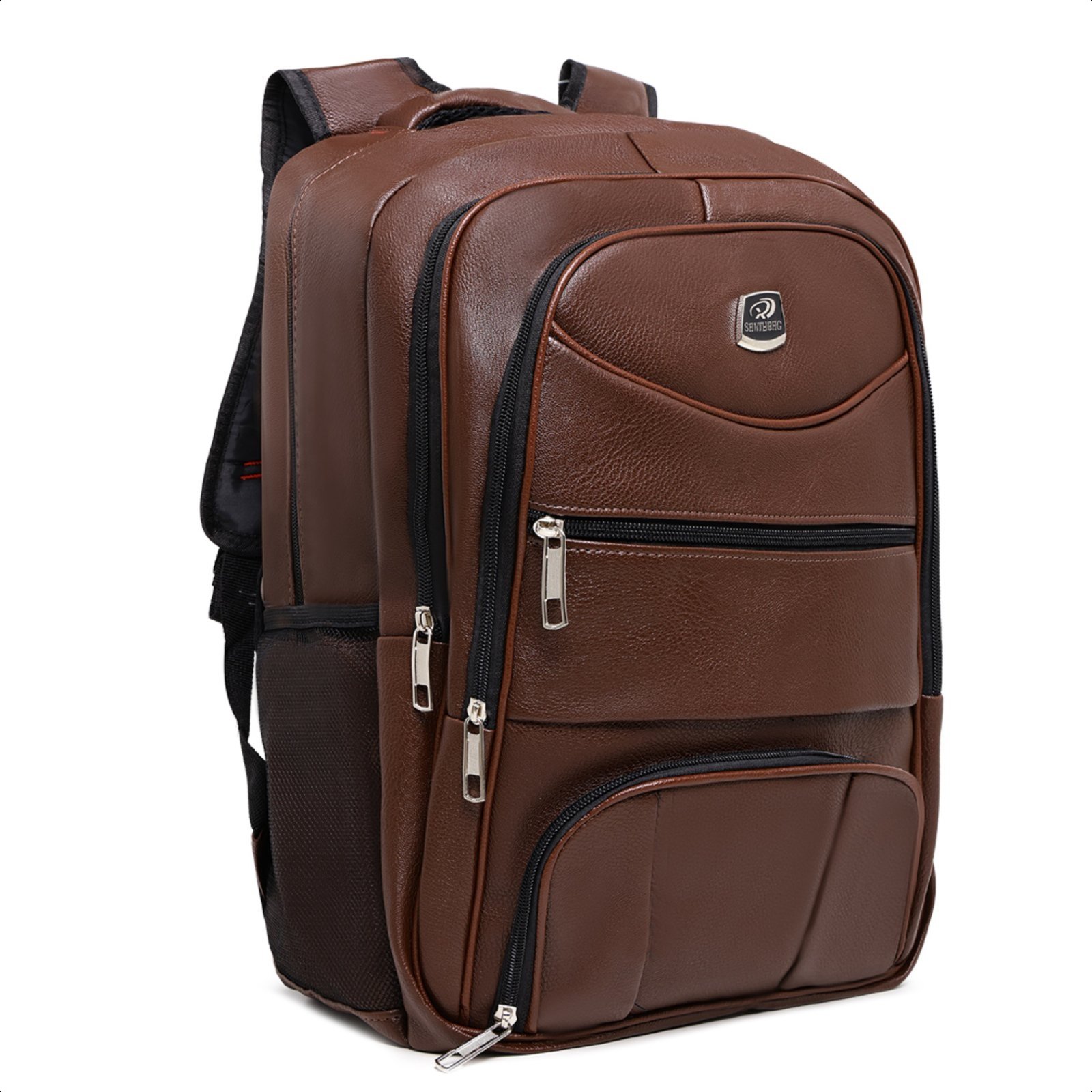 Mochila Couro Masculina Resistente Espaçosa Universitaria - Marrom