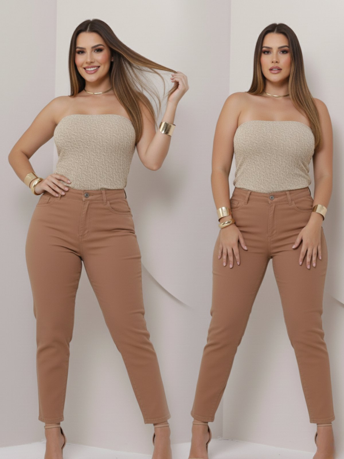 Calça Mom Jeans Kiridas Jeans Feminina Confortavel Elegânte e Estilosa Para Todos os Momentos Bege