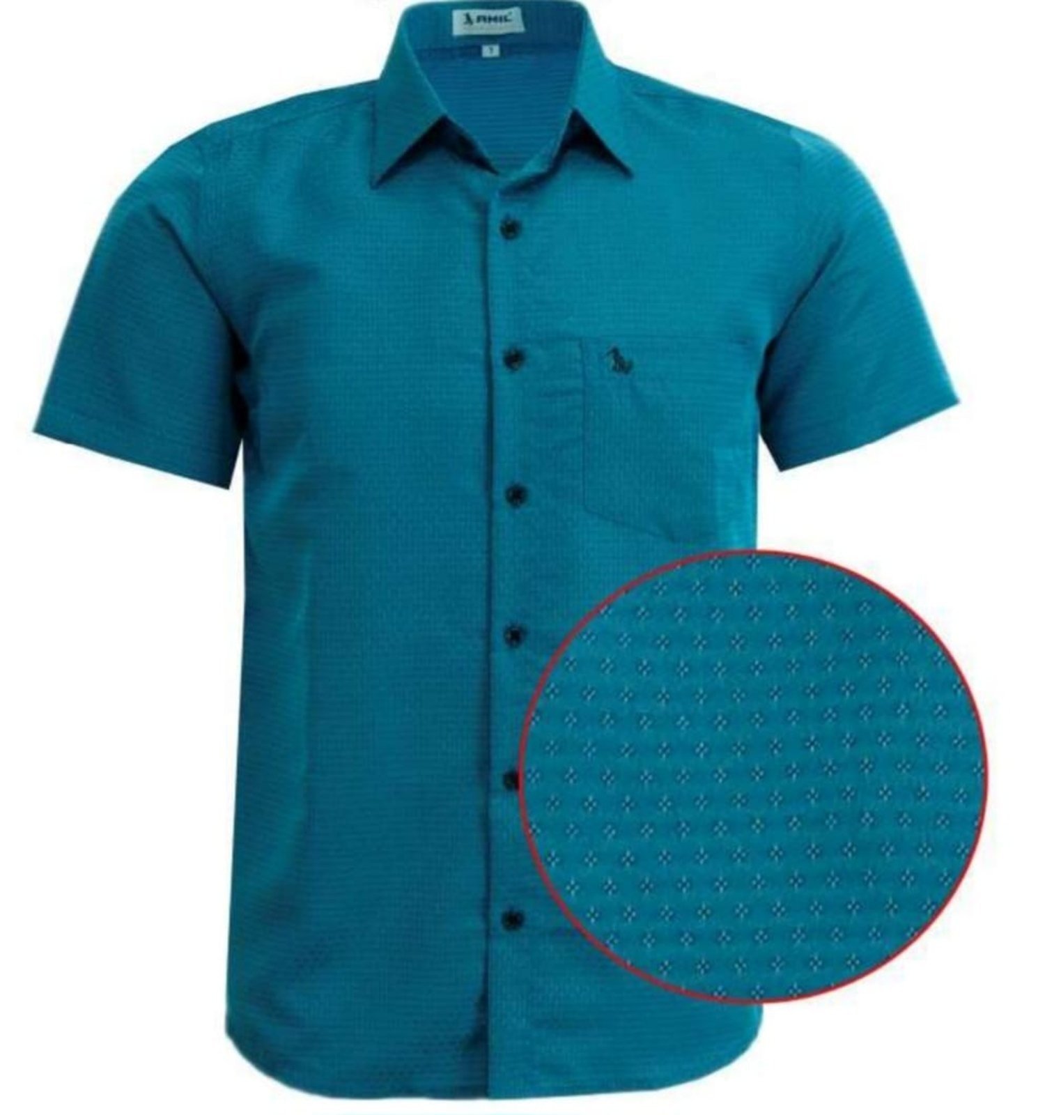 Vista 2 Camisa Casual Amil Comfort Udine Com bolso Poliéster Macia Manga Curta Petróleo azul azul