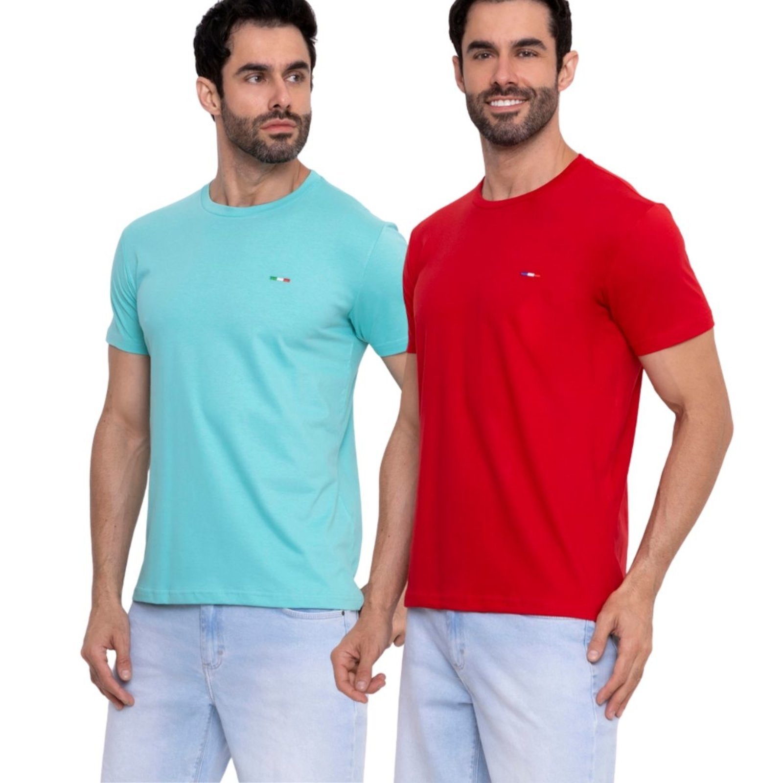 Kit 2 Camisetas Premium Azul Claro e Vermelho