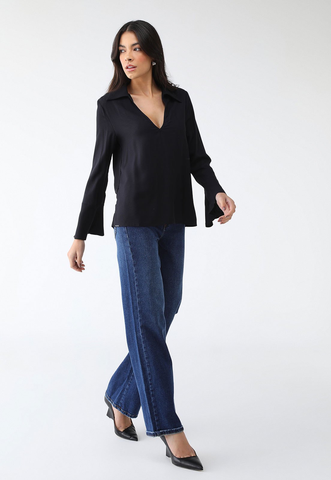 Vista 3 Blusa Forum Reta Lisa Preta preto Forum preto