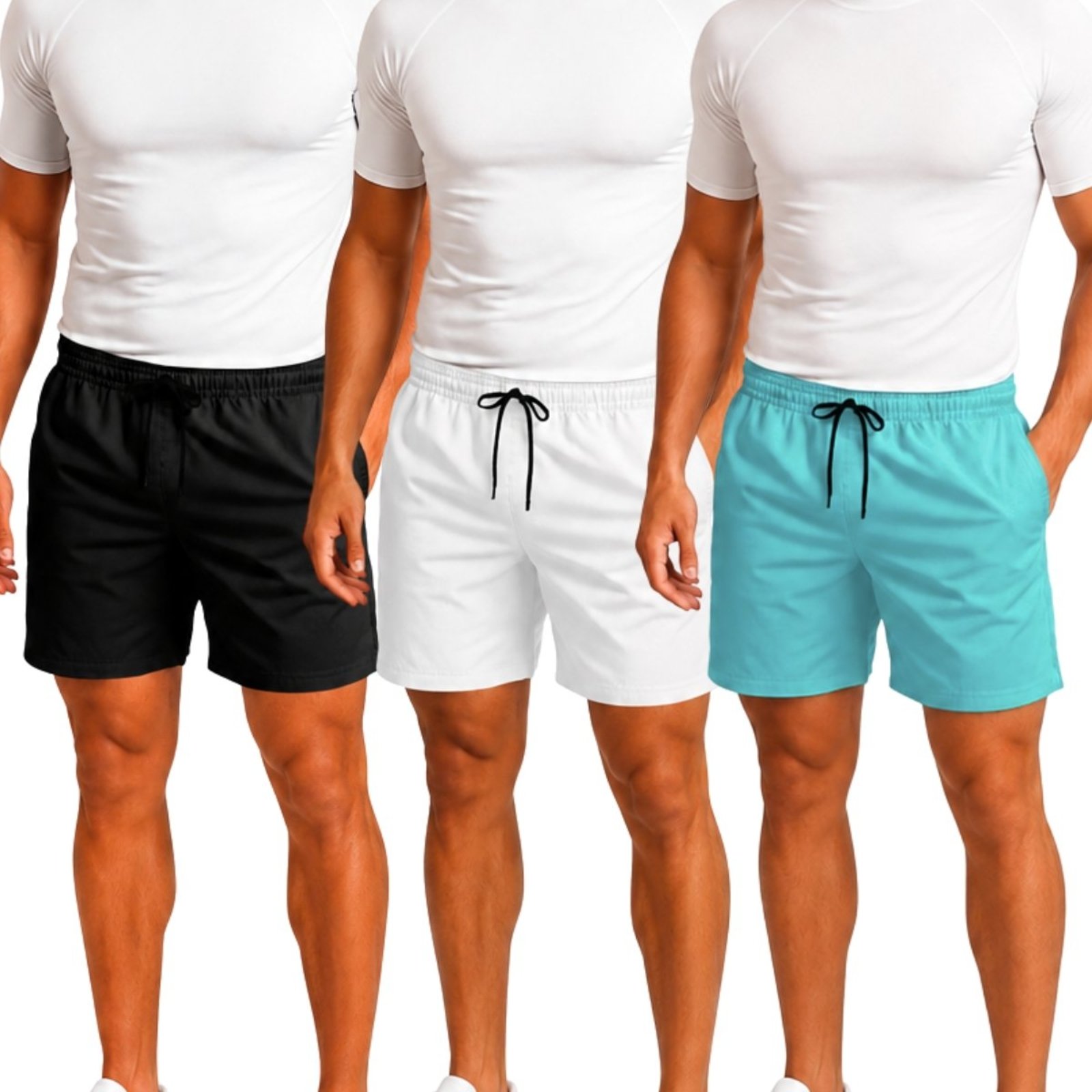 Kit 3 Short Tactel Leve Moda Praia Liso Bermuda Masculina