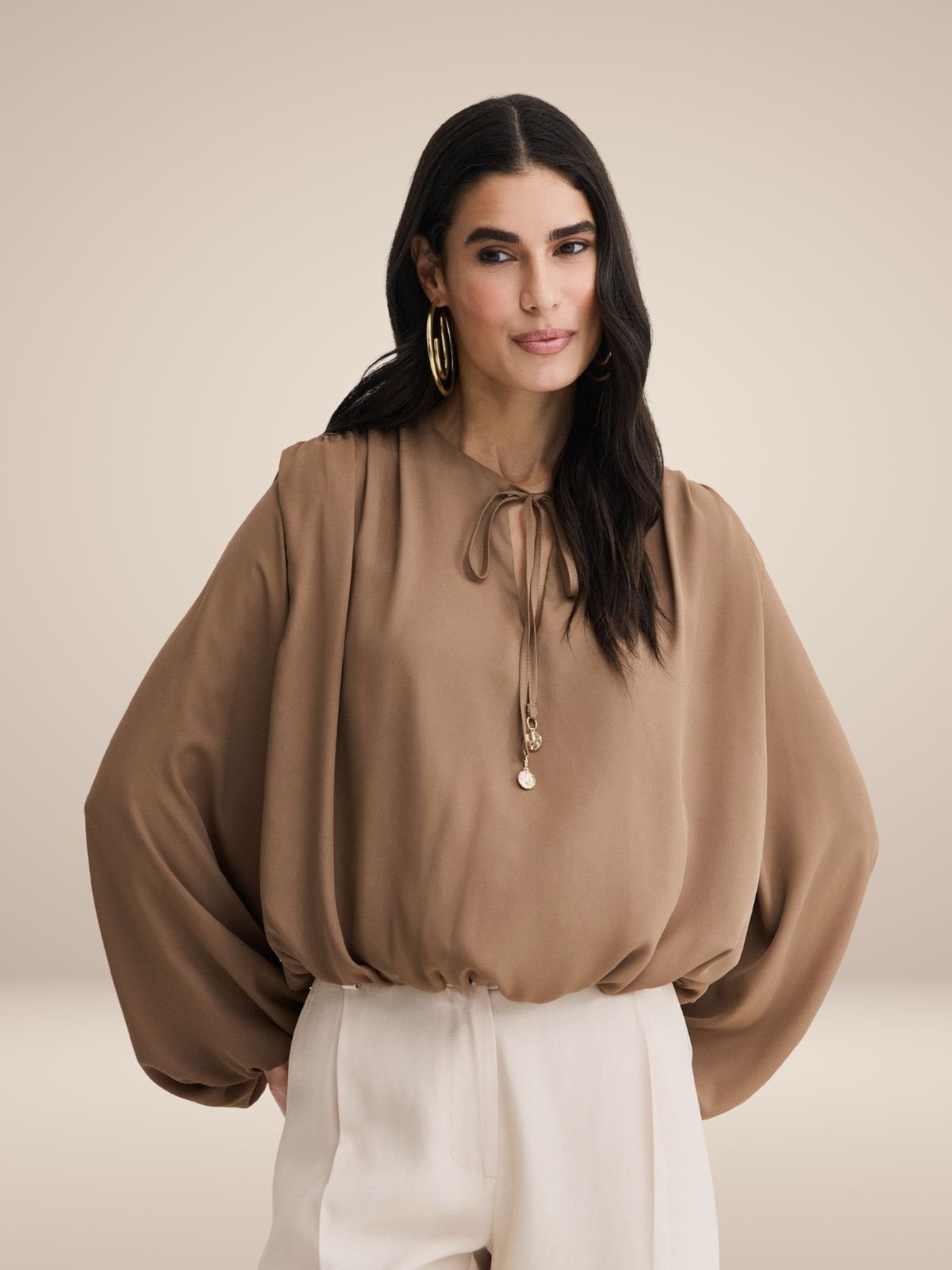 Blusa Via Lessa Cieza Manga Longa Marrom