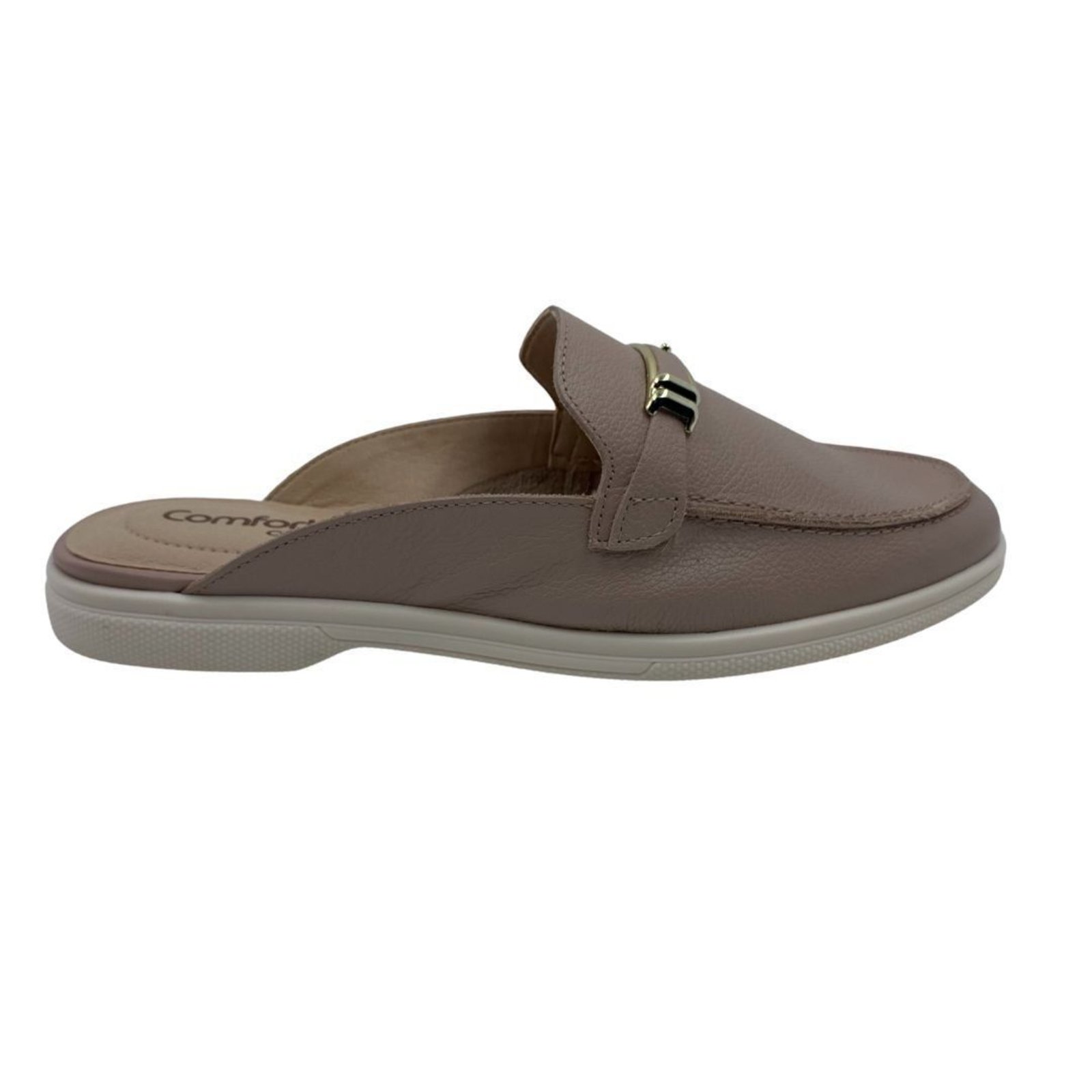 Mule Comfortflex Couro com Detalhe Dourado Rosê 2560331 – Nude – comfortflex