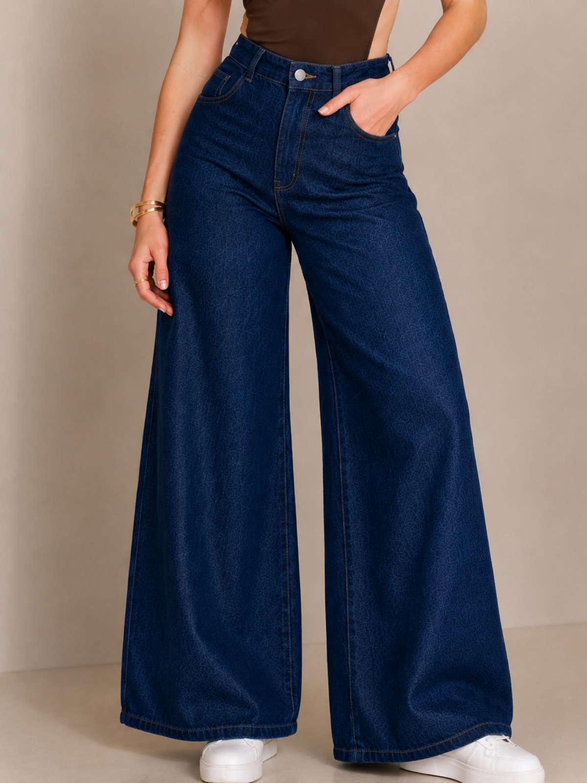 Calça Jeans Wide Leg Feminina Ethereal Cintura Alta Lavagem Escura Premium Confortável